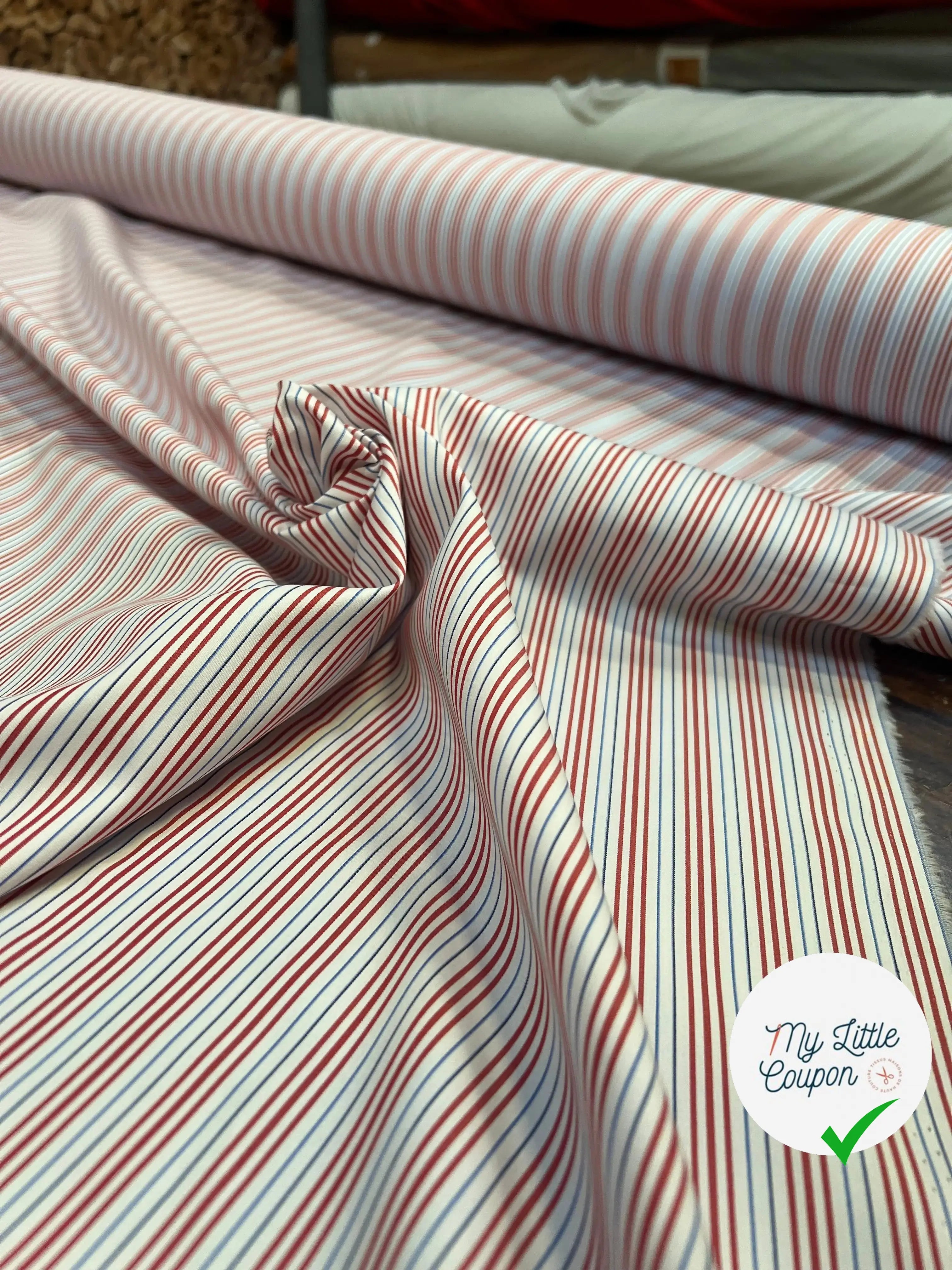 POPELINE DE COTON RAYURES BLEU BLANC ROUGE - My Little Coupon