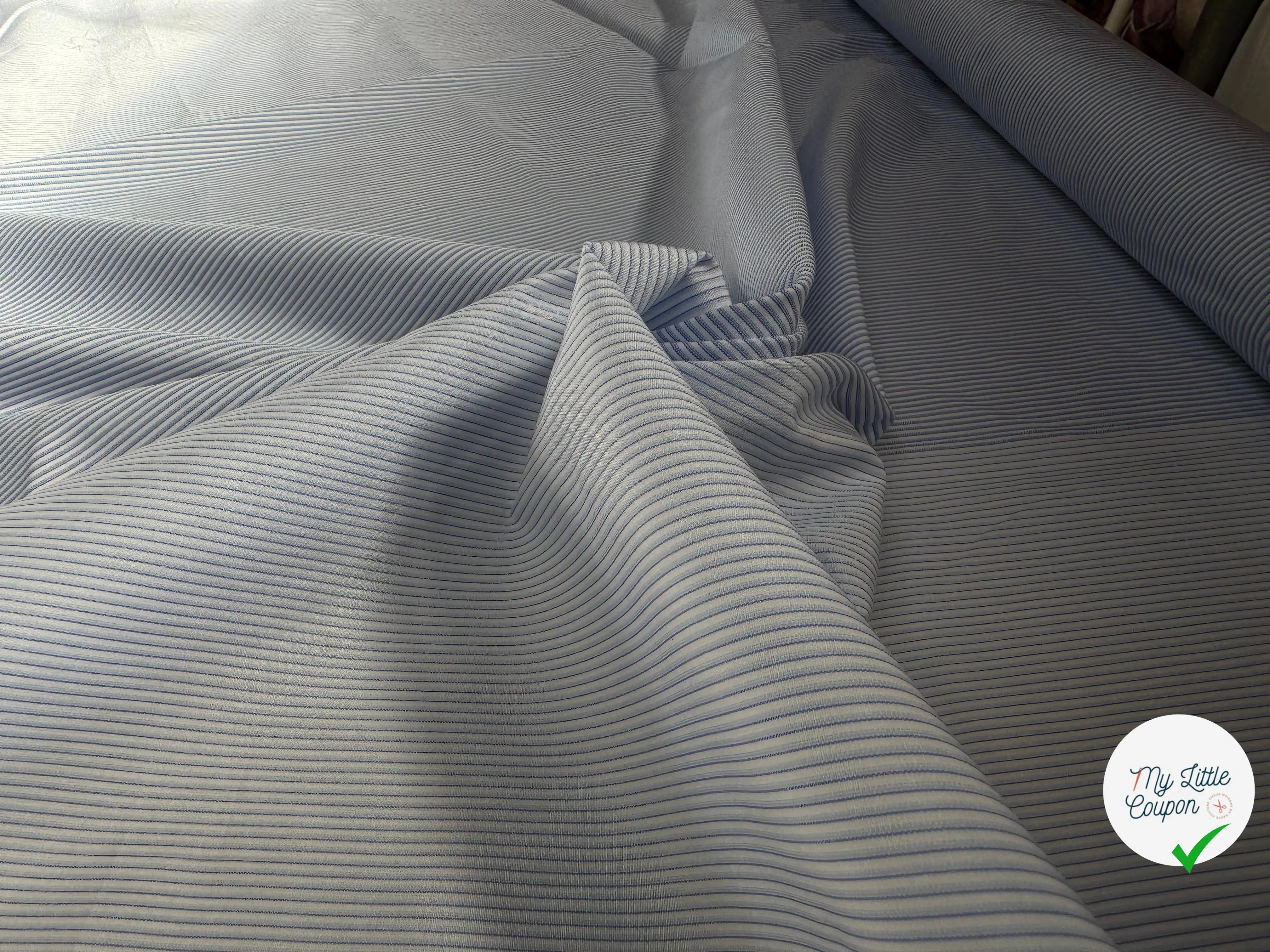 (Chute) POPELINE DE COTON 100% COTON DOUBLE FACE À RAYURES BLEU CLAI ET BLANC, ET RAYURES BLEU MARINE ET BLANC - My Little Coupon