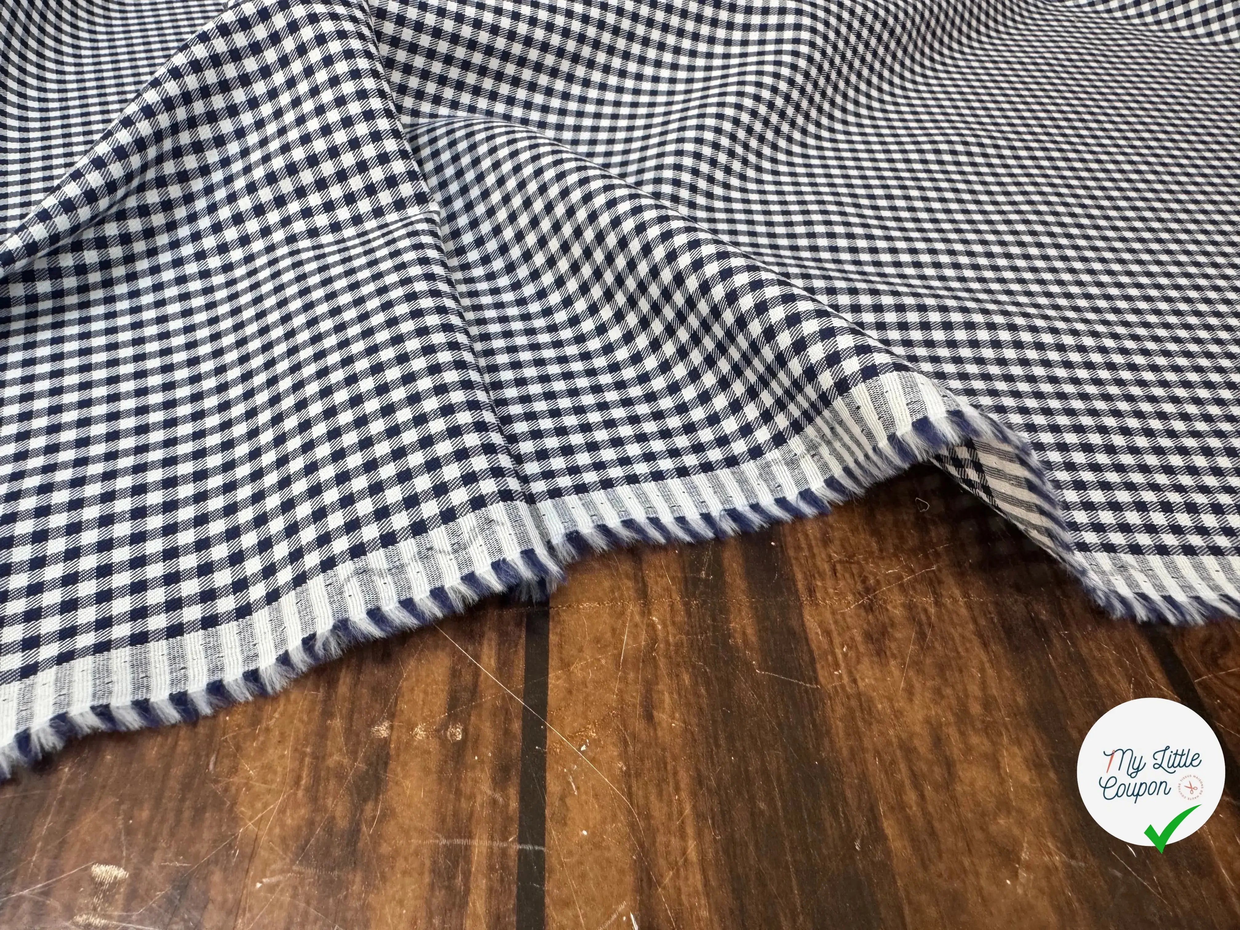 POPELINE DE COTON 100% COTON VICHY BLEU MARINE - My Little Coupon