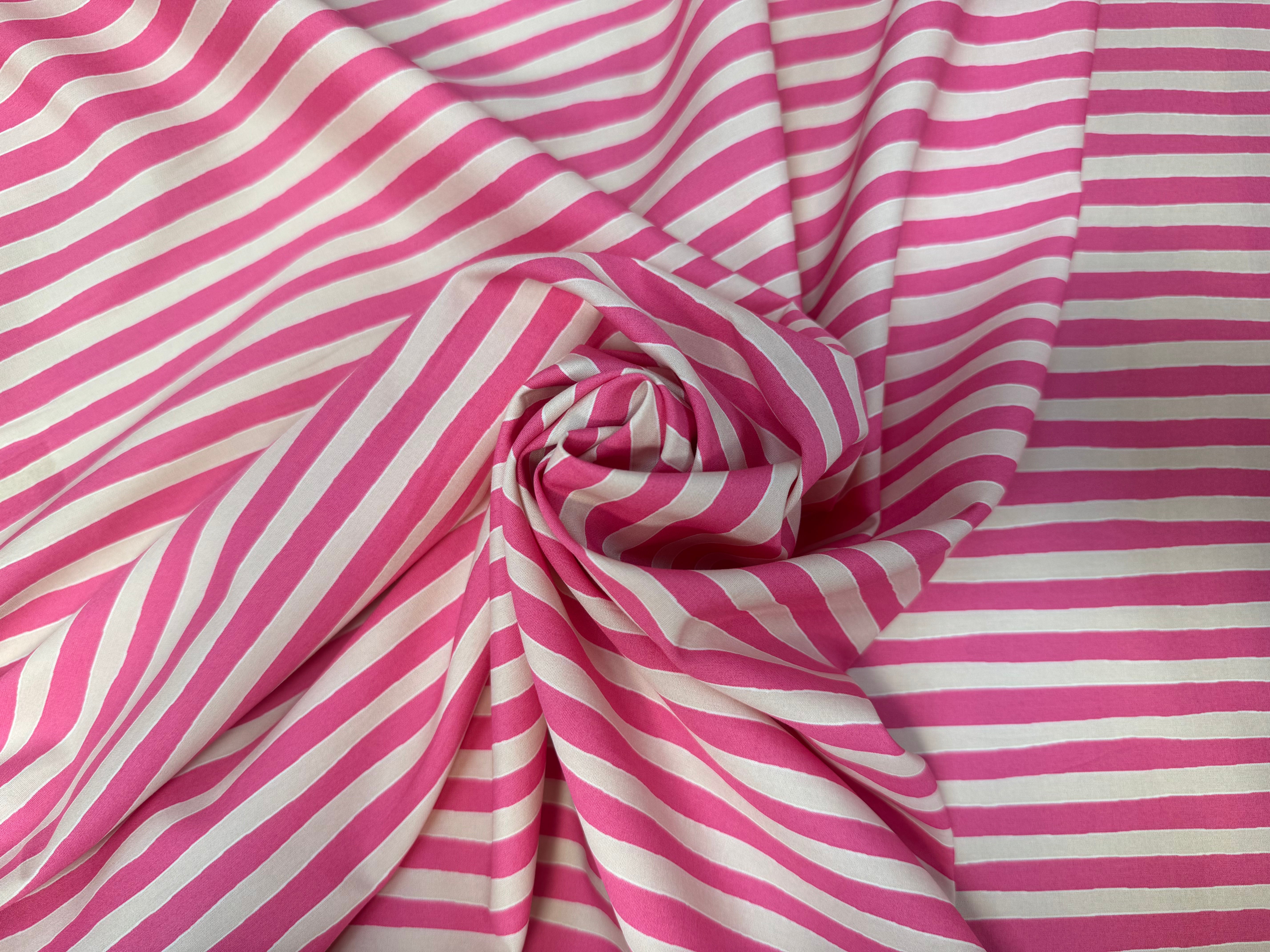 POPELINE DE COTON A RAYURES ROSE ET CREME - My Little Coupon