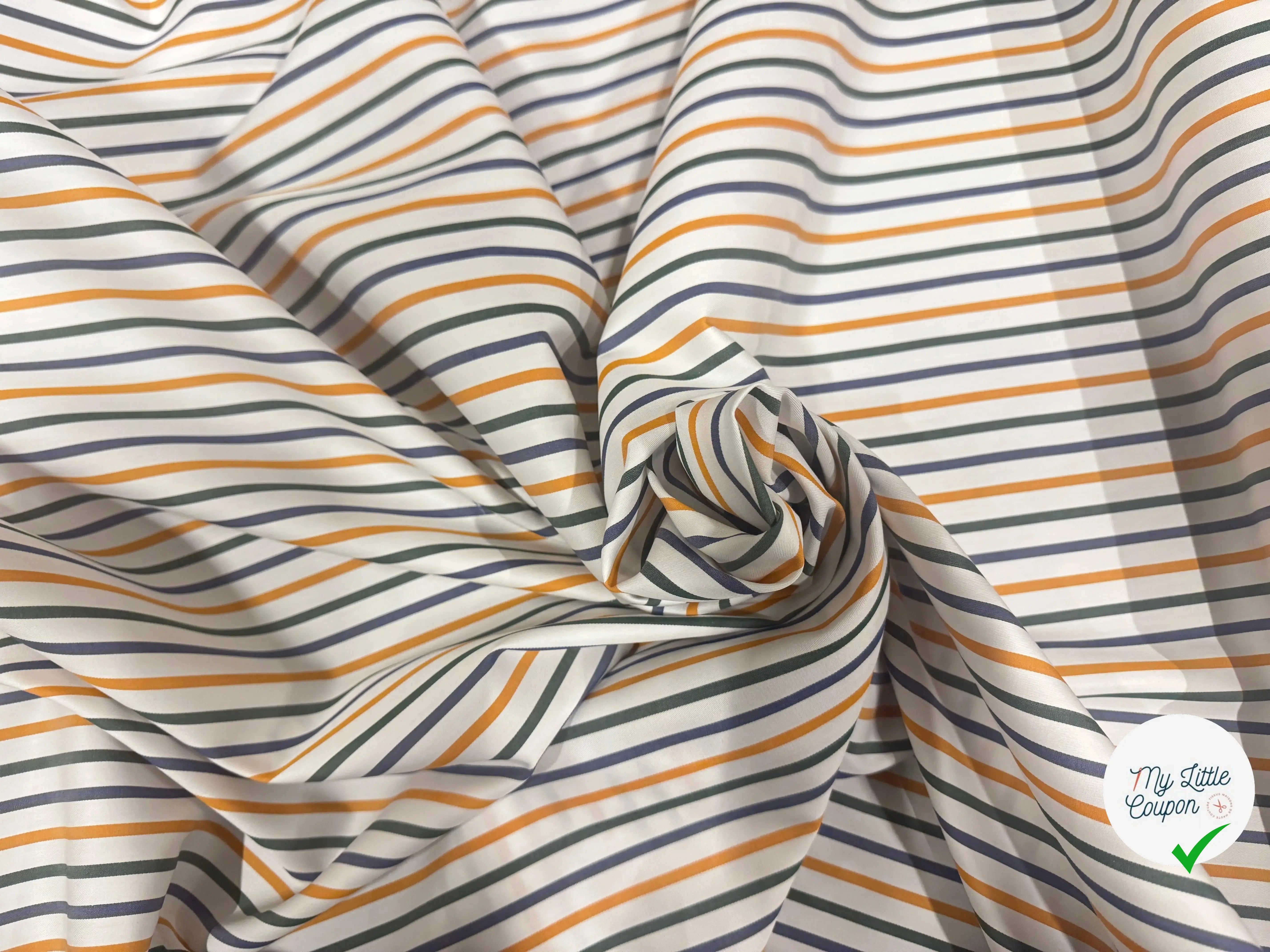 POPELINE DE COTON FINEMENT SERGÉE RAYURES JAUNE BLEU VERT - My Little Coupon