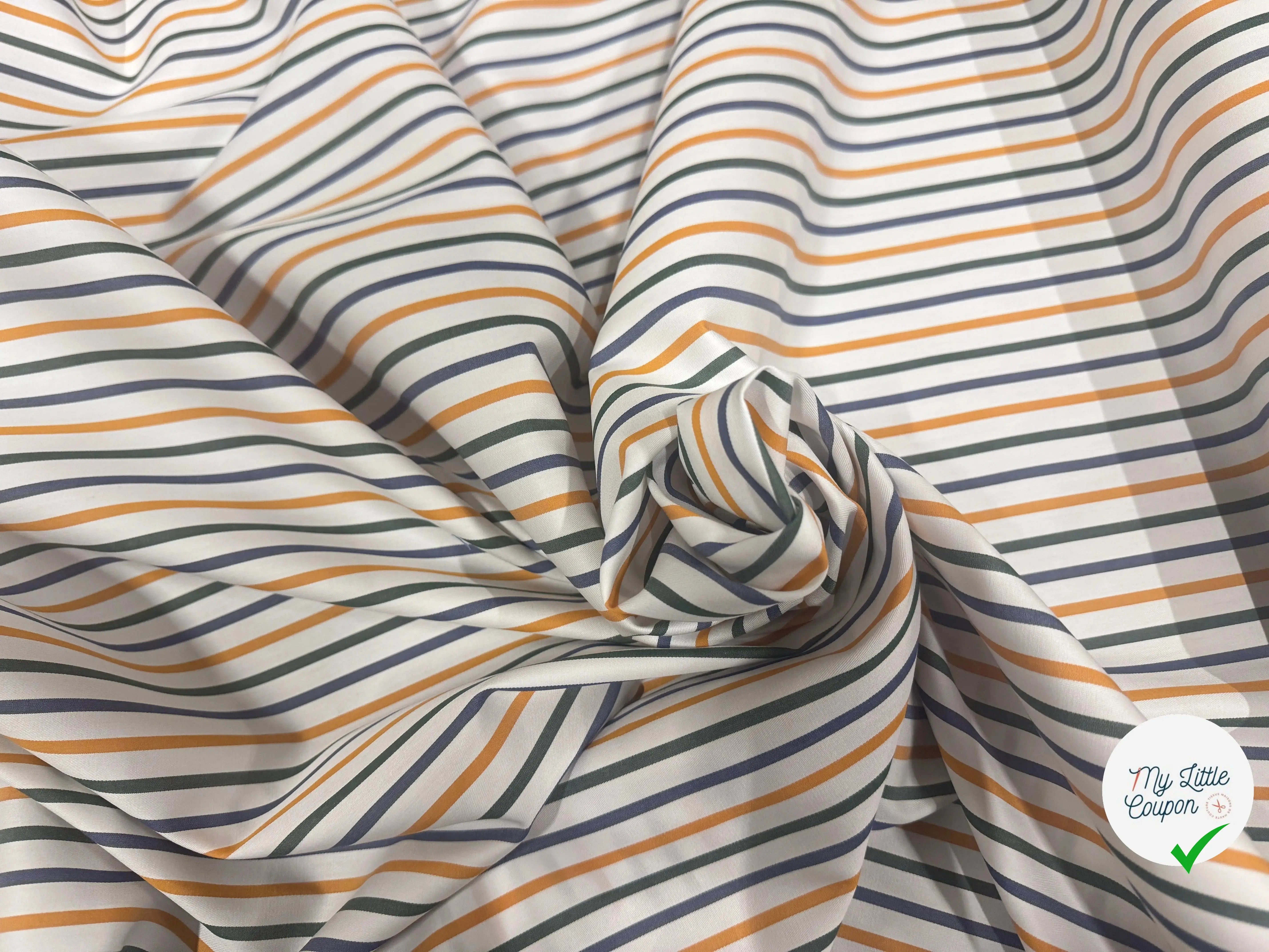 POPELINE DE COTON FINEMENT SERGÉE RAYURES JAUNE BLEU VERT - My Little Coupon