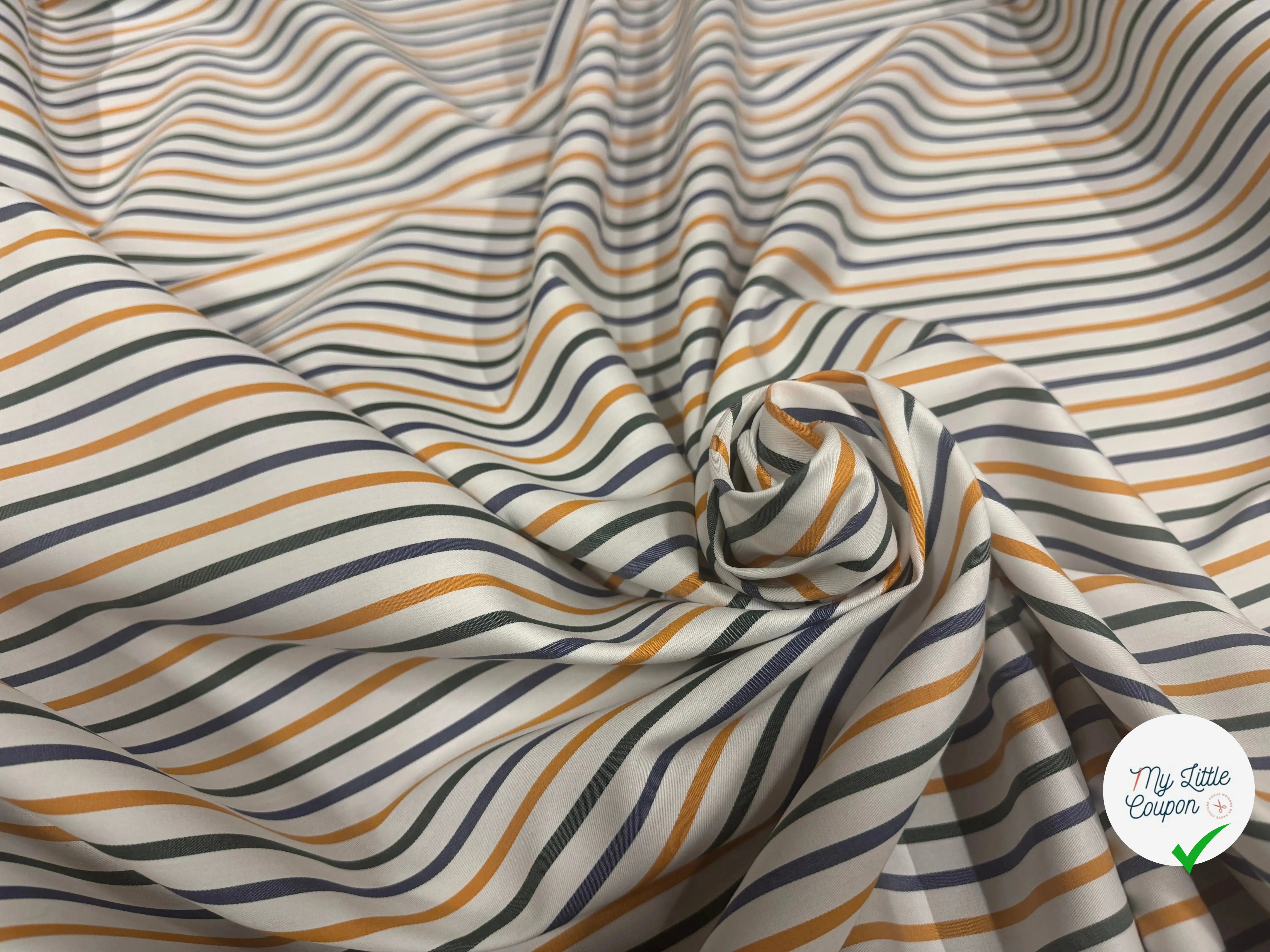 POPELINE DE COTON FINEMENT SERGÉE RAYURES JAUNE BLEU VERT - My Little Coupon