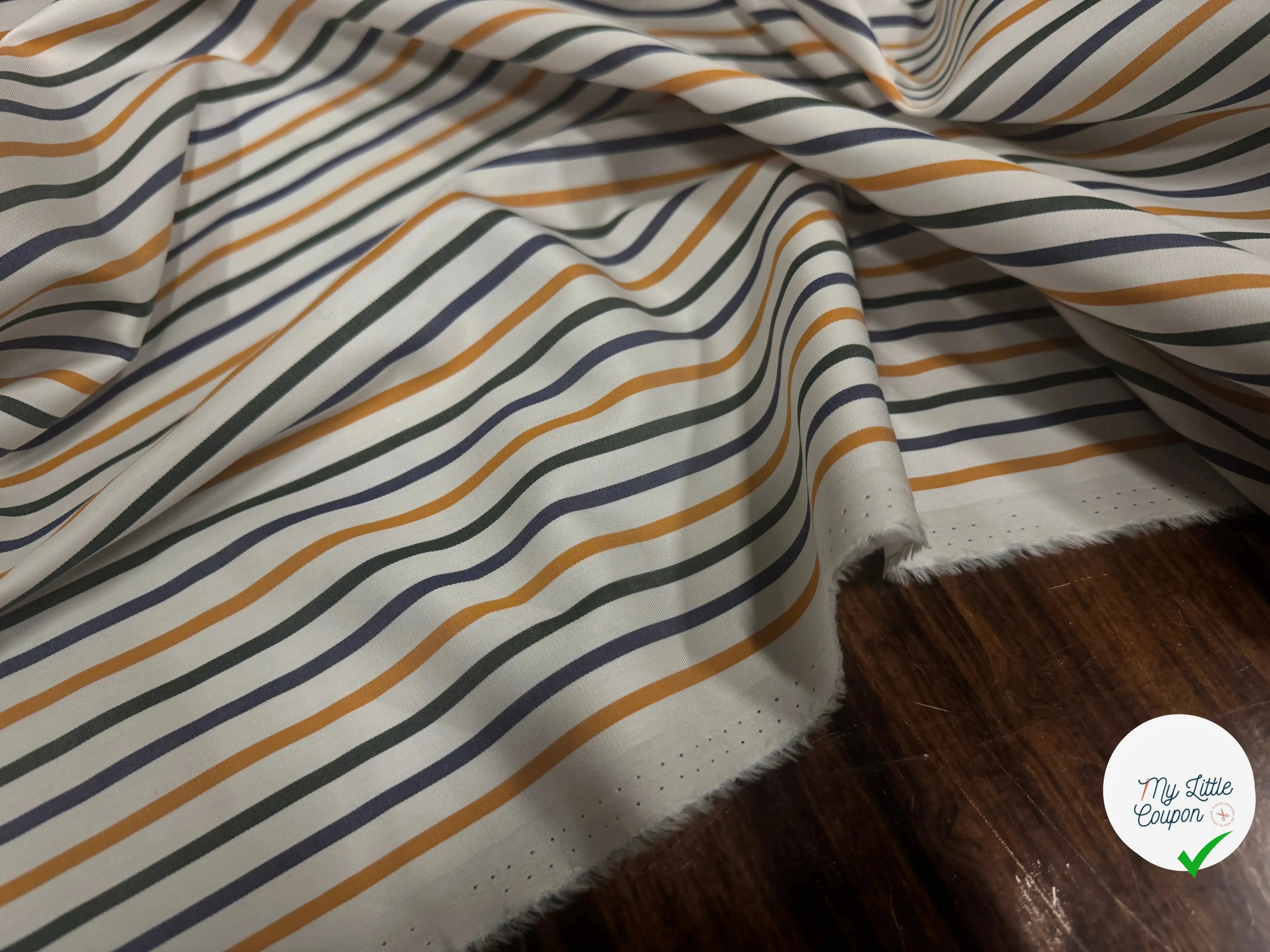 POPELINE DE COTON FINEMENT SERGÉE RAYURES JAUNE BLEU VERT - My Little Coupon