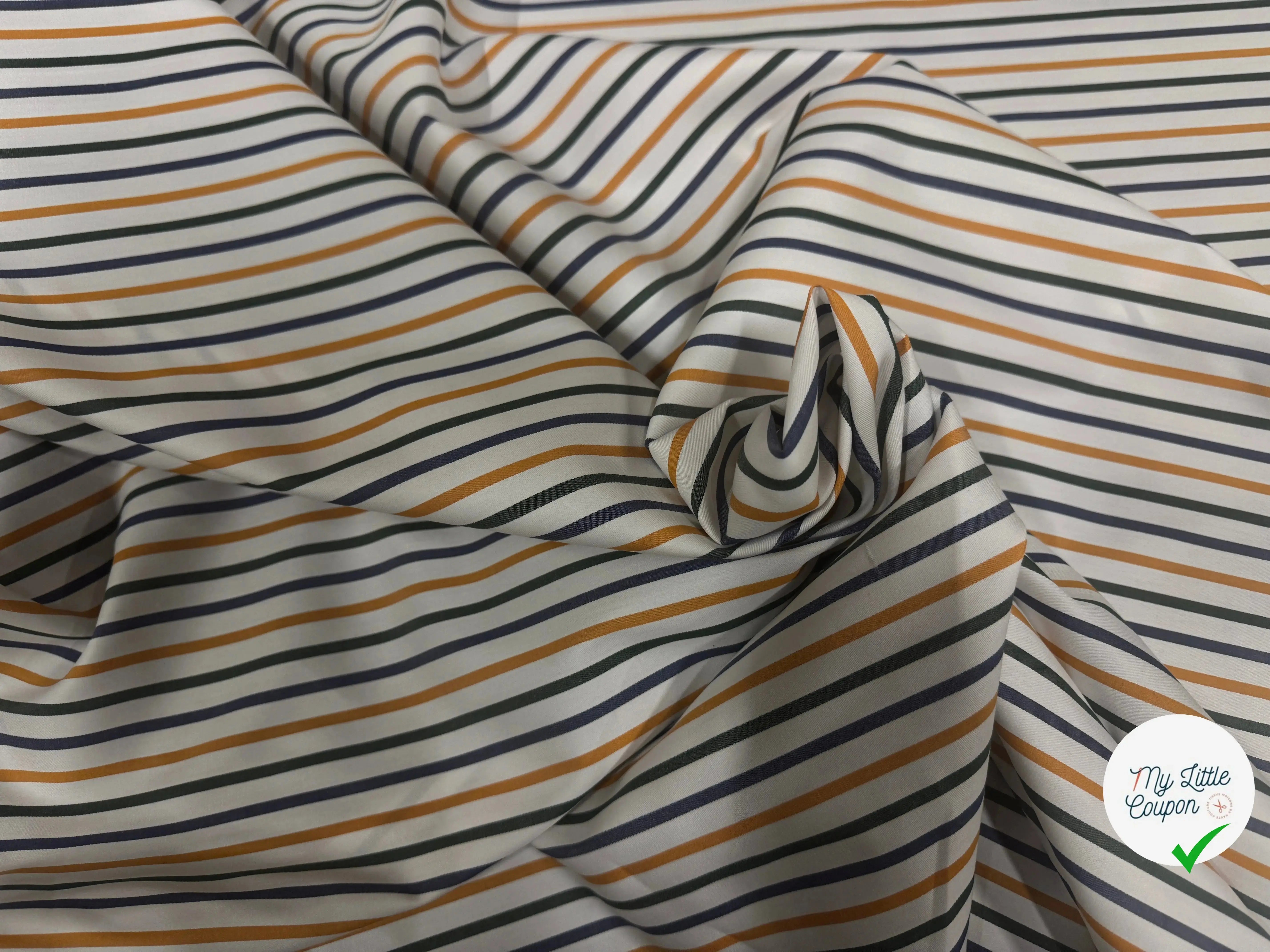 POPELINE DE COTON FINEMENT SERGÉE RAYURES JAUNE BLEU VERT - My Little Coupon