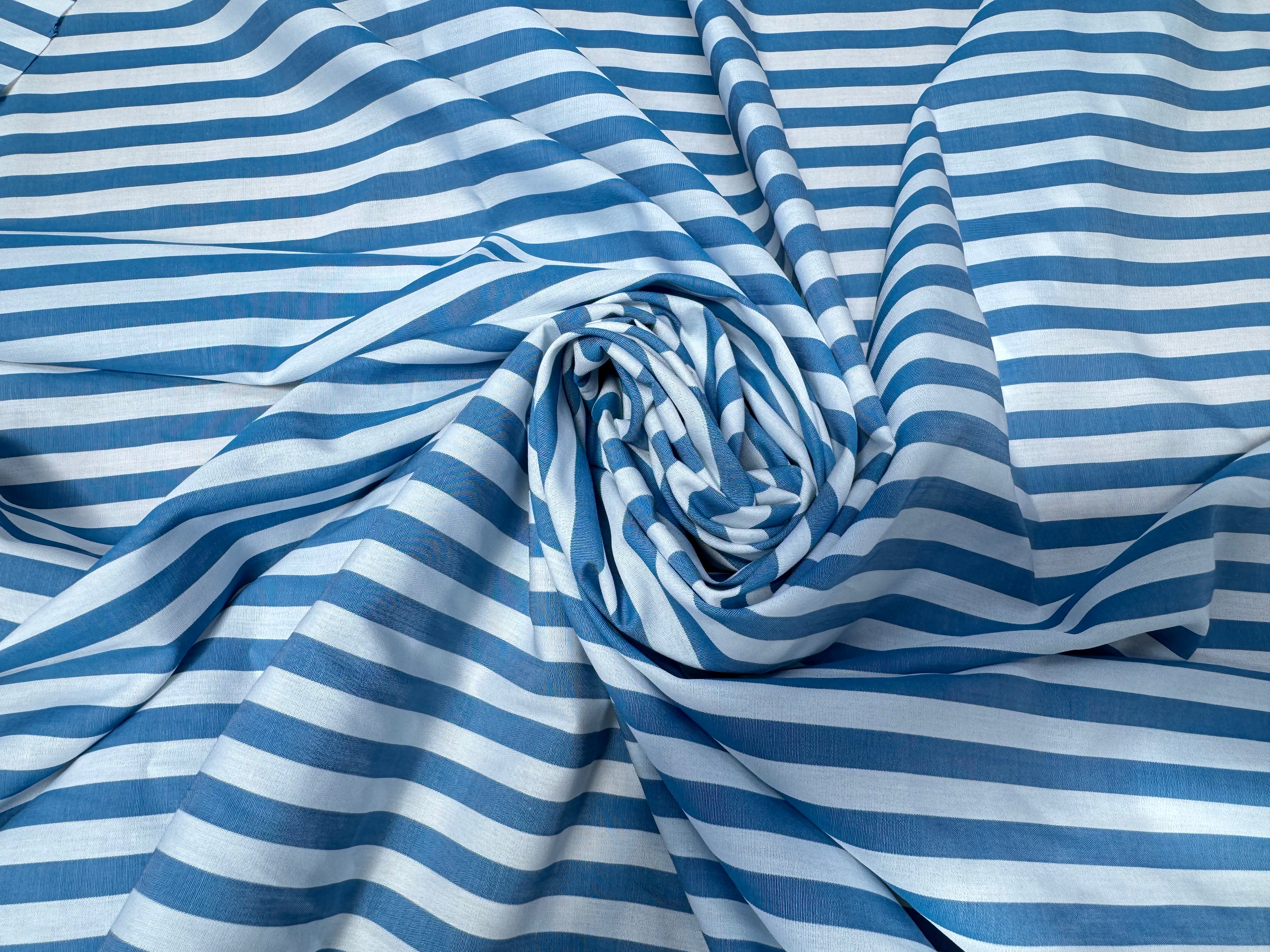 (Chute) POPELINE DE COTON GROSSES RAYURES BLEU ET BLANC FRENCH RIVIERA - My Little Coupon