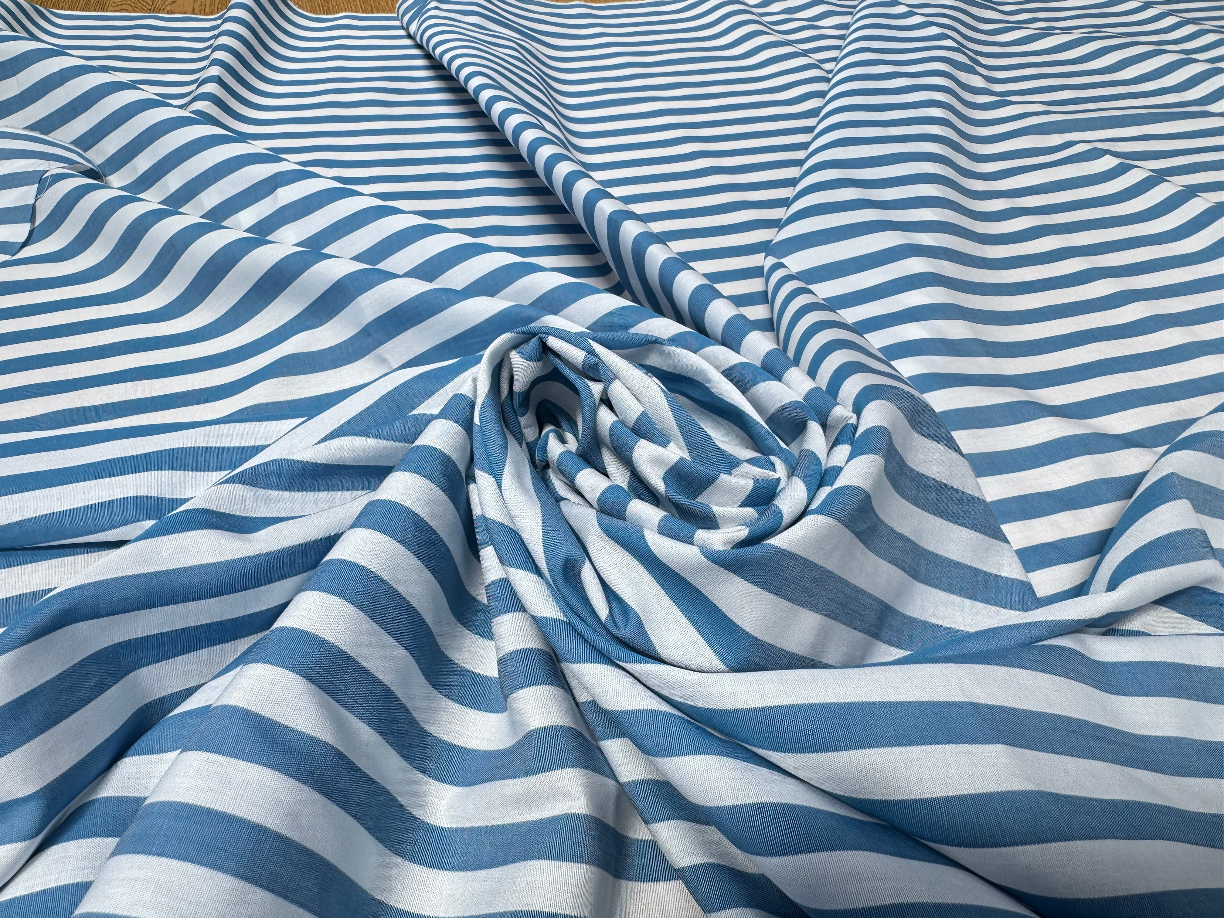 (Chute) POPELINE DE COTON GROSSES RAYURES BLEU ET BLANC FRENCH RIVIERA - My Little Coupon