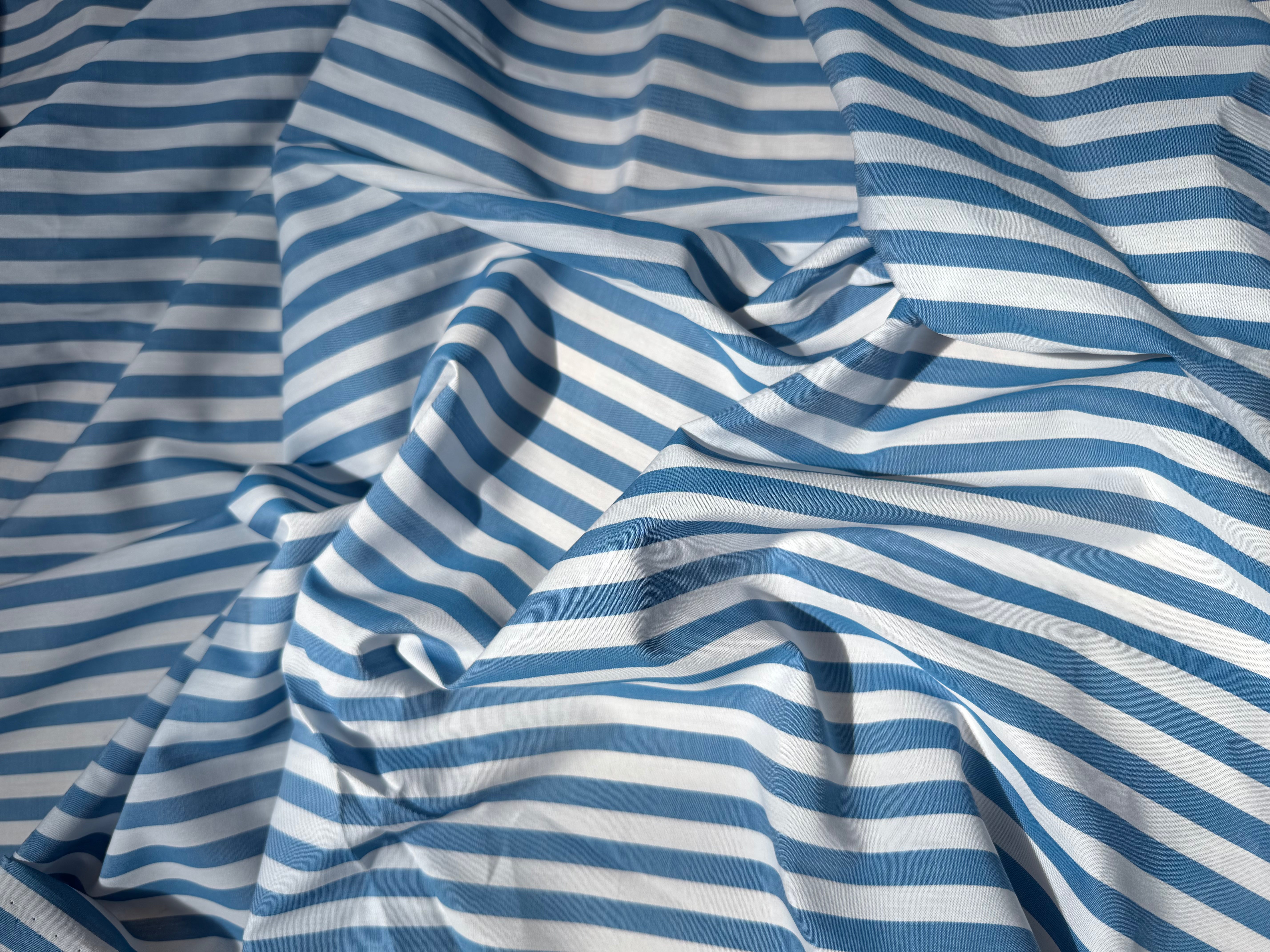 (Chute) POPELINE DE COTON GROSSES RAYURES BLEU ET BLANC FRENCH RIVIERA - My Little Coupon