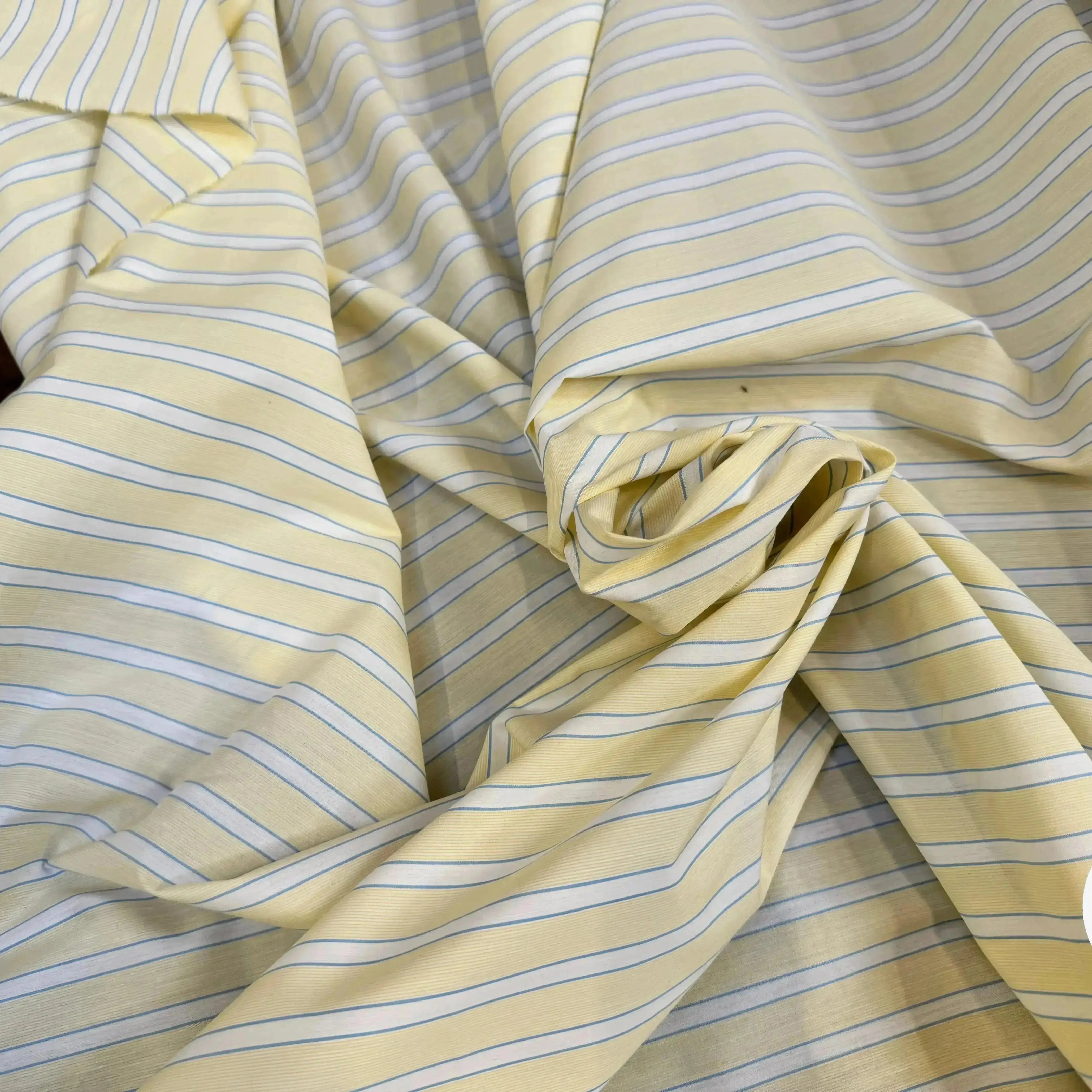 POPELINE DE COTON JAUNE À RAYURES BLANCHES ET BLEU - My Little Coupon