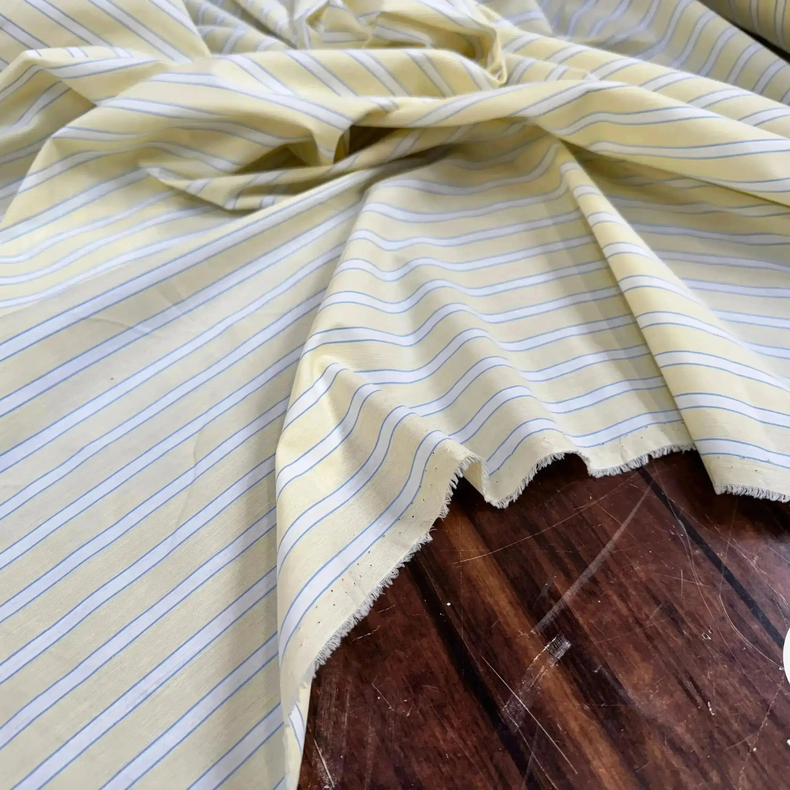 POPELINE DE COTON JAUNE À RAYURES BLANCHES ET BLEU - My Little Coupon