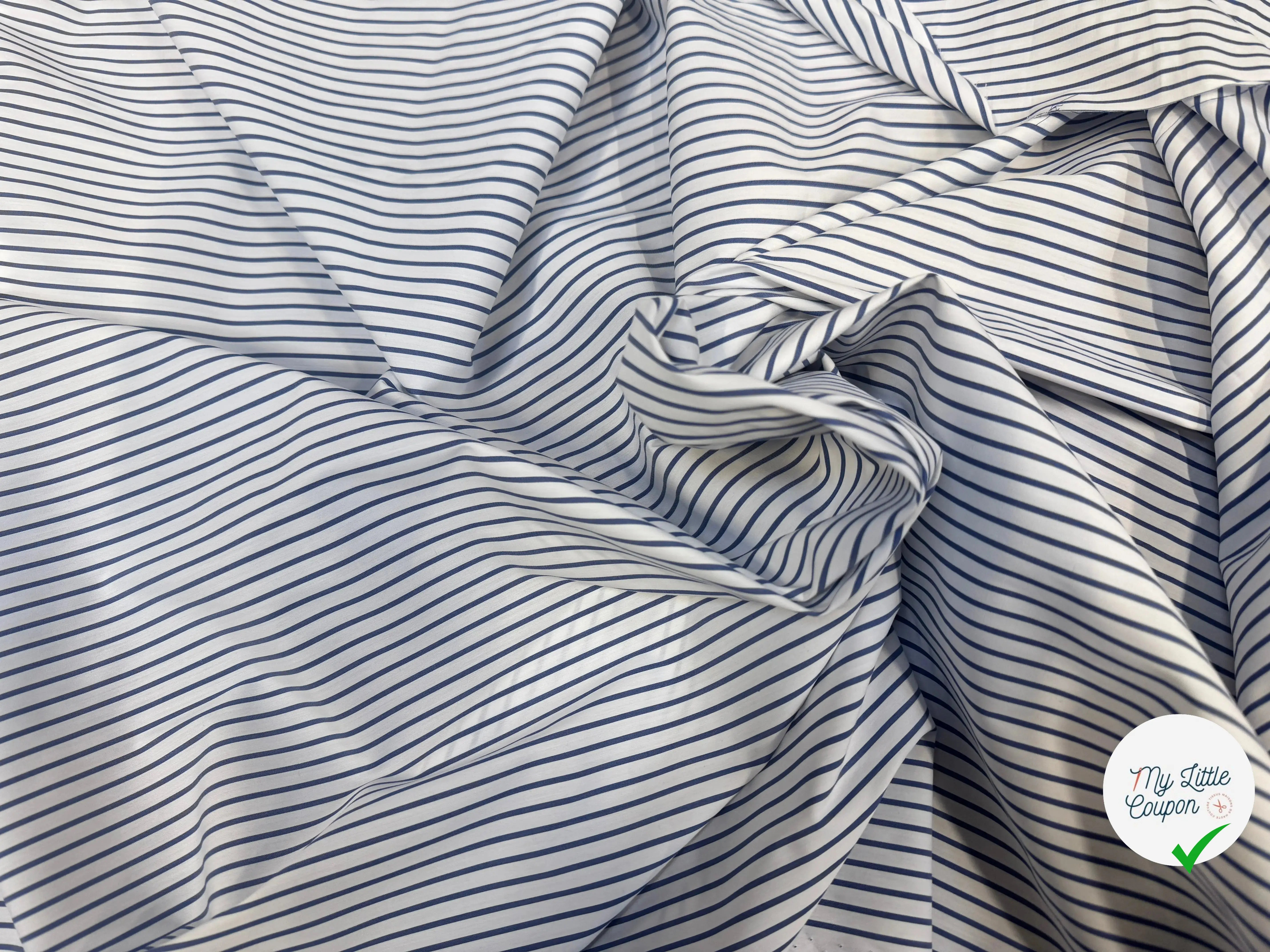 POPELINE DE COTON RAYURES BLEU - My Little Coupon