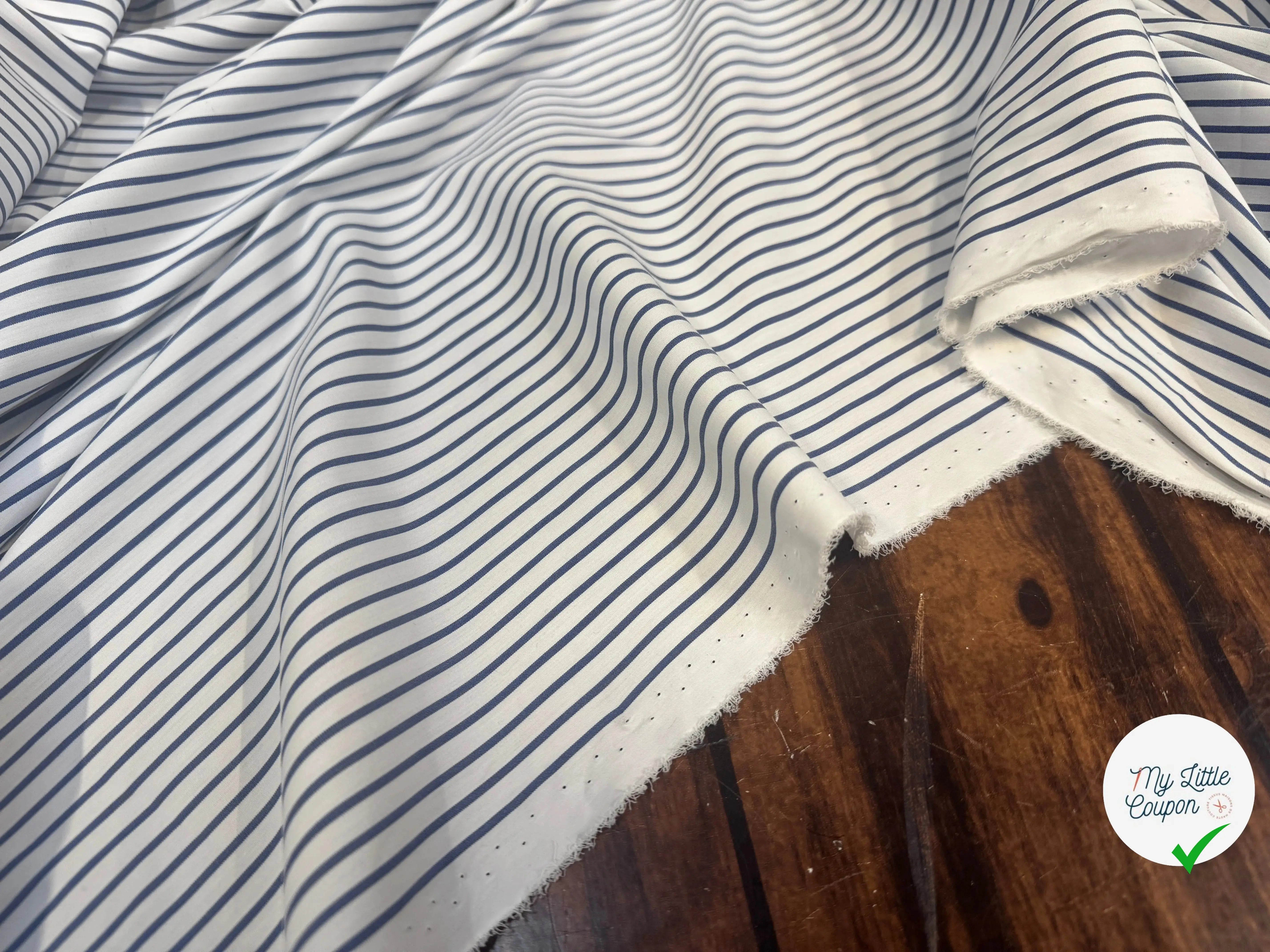 POPELINE DE COTON RAYURES BLEU - My Little Coupon