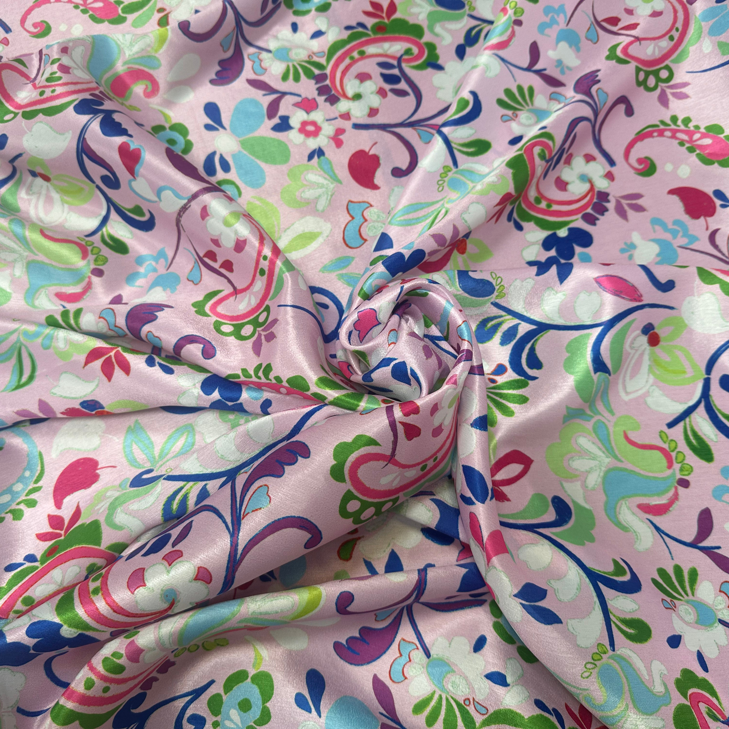 SATIN VELOUTÉ FLEURS FOND ROSE PALE - My Little Coupon