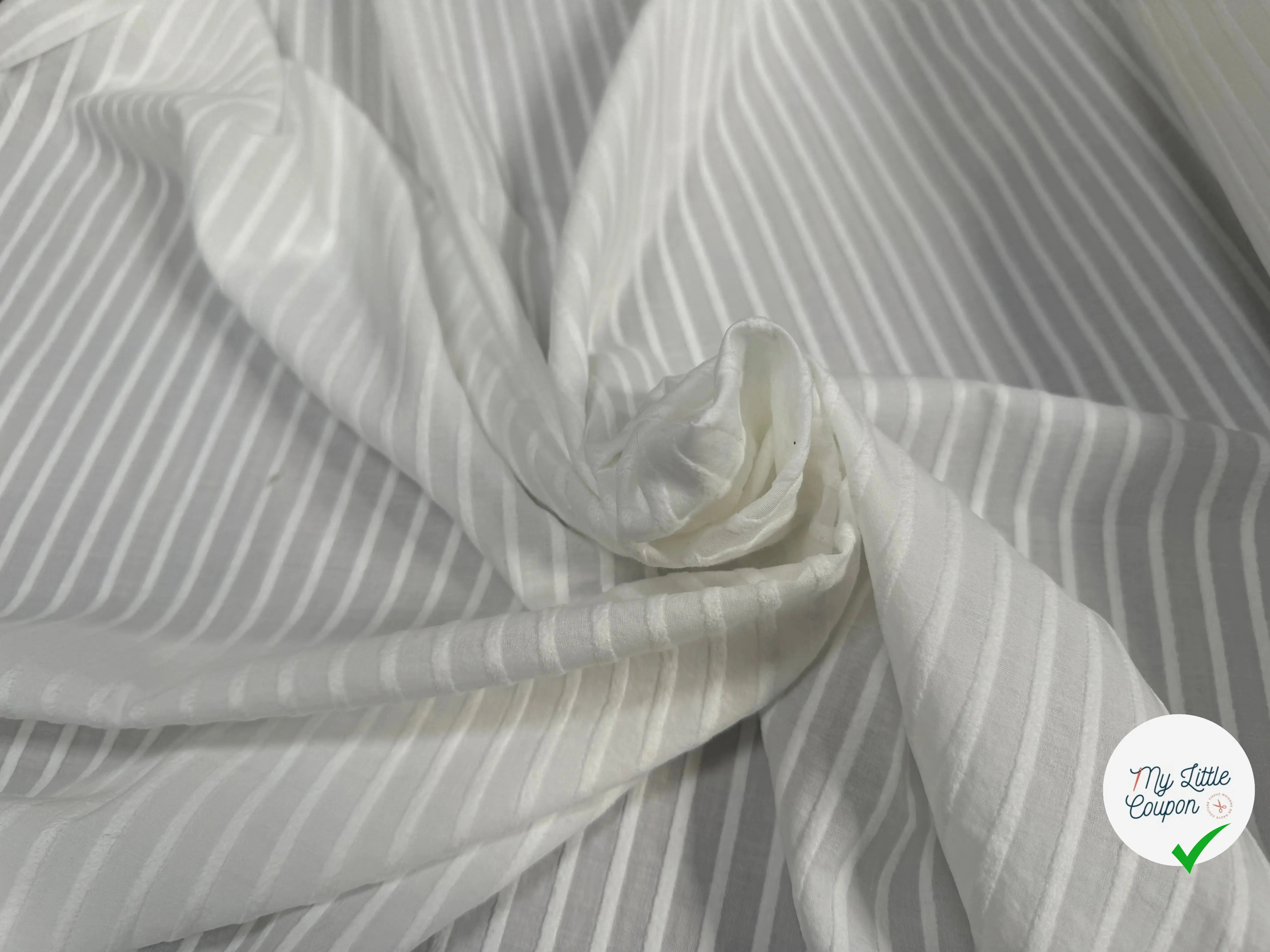 TISSU COTON BLANC À RAYURES DUVETEUSES - My Little Coupon