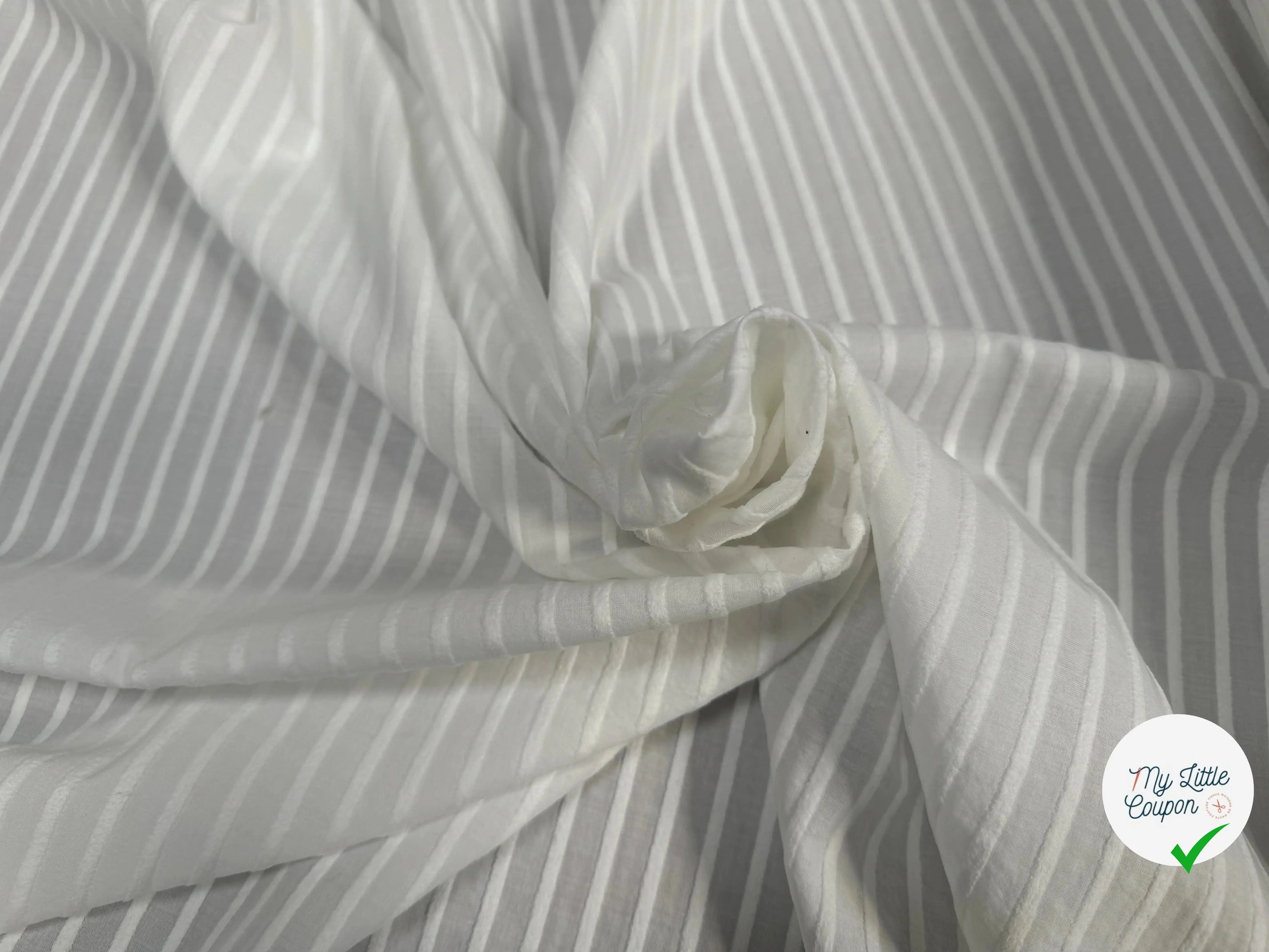 TISSU COTON BLANC À RAYURES DUVETEUSES - My Little Coupon