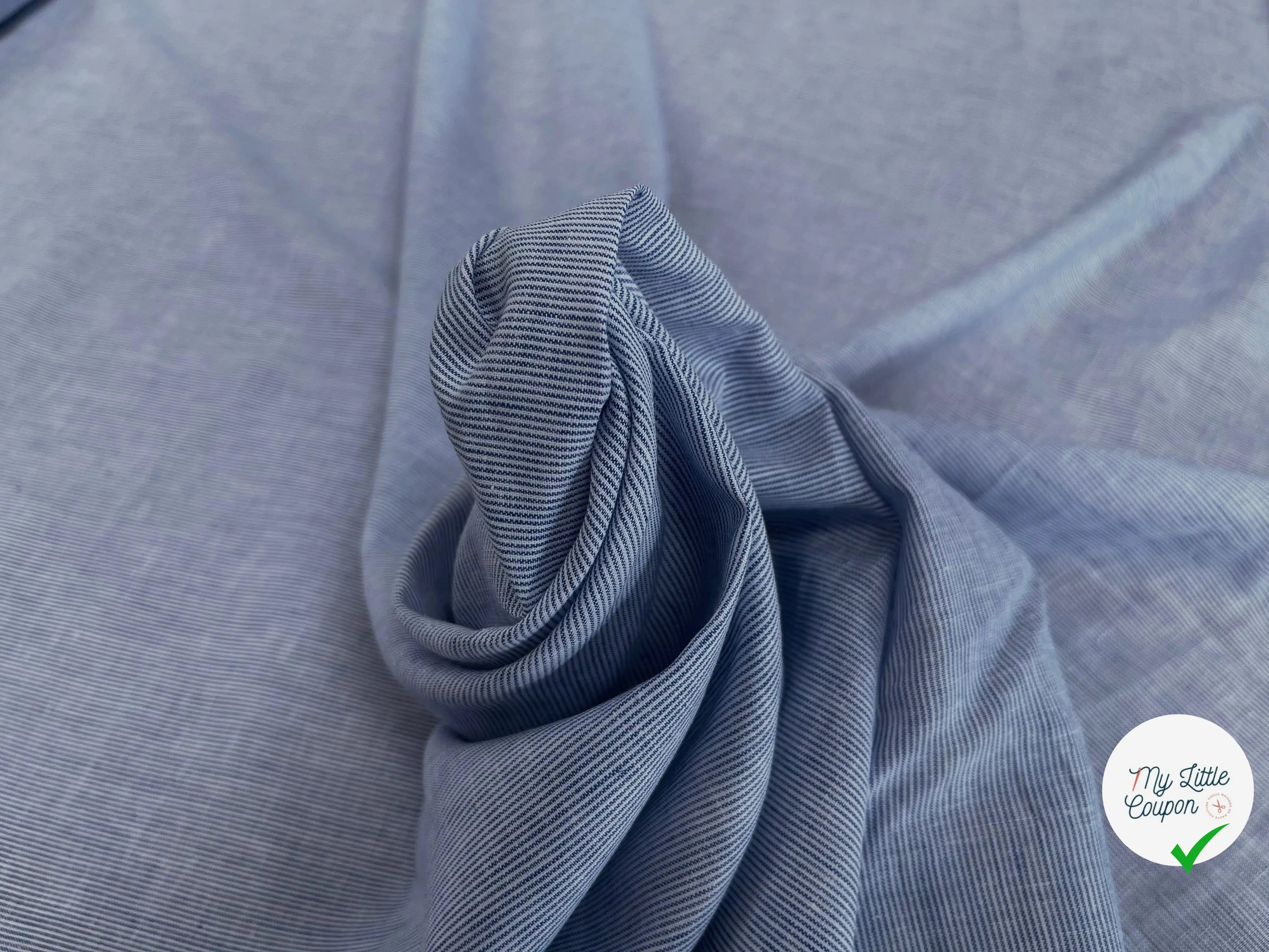 TISSU COTON CHEMISE RAYURE FINE BLEU BLANC - My Little Coupon