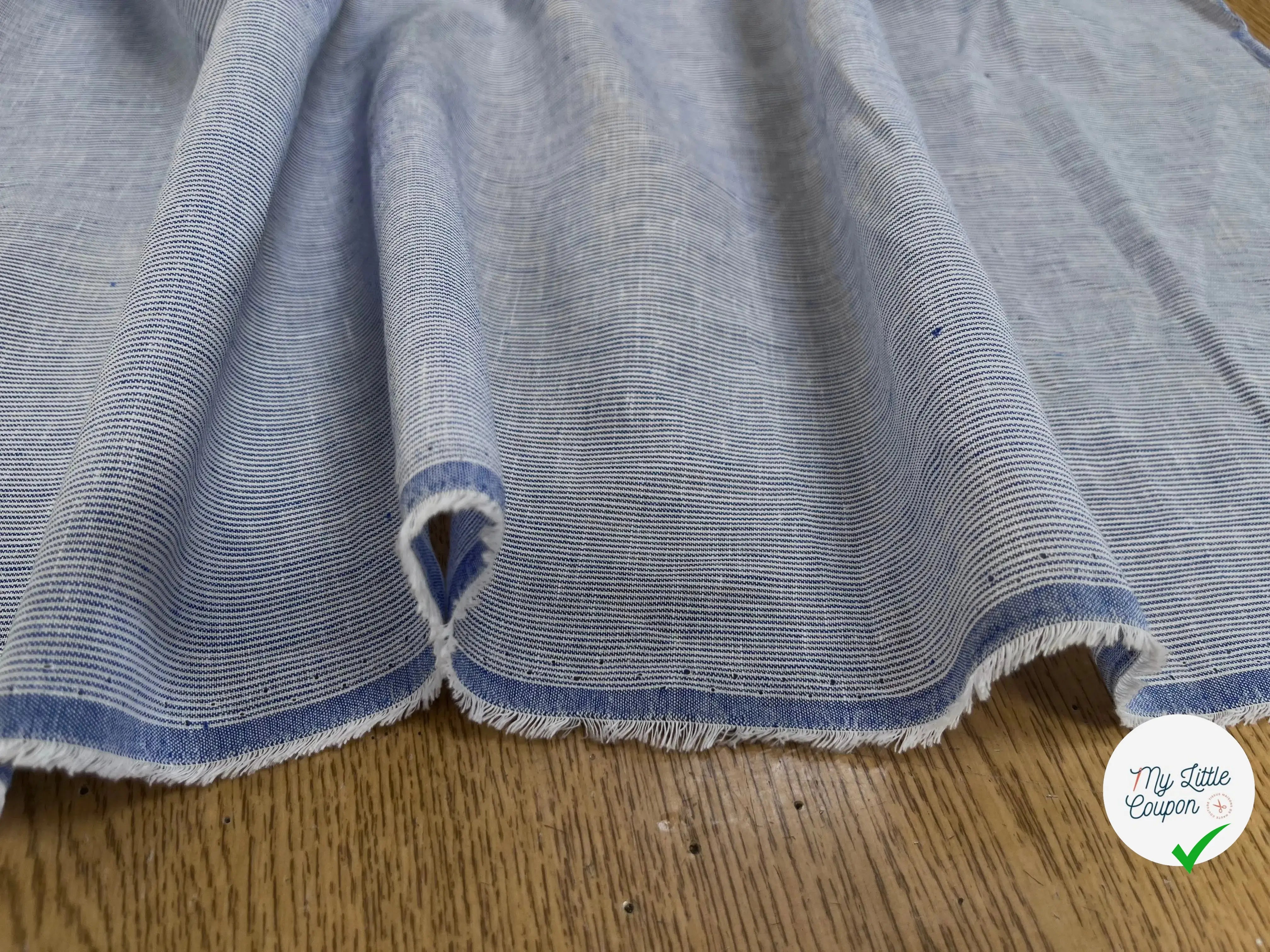 TISSU COTON CHEMISE RAYURE FINE BLEU BLANC - My Little Coupon