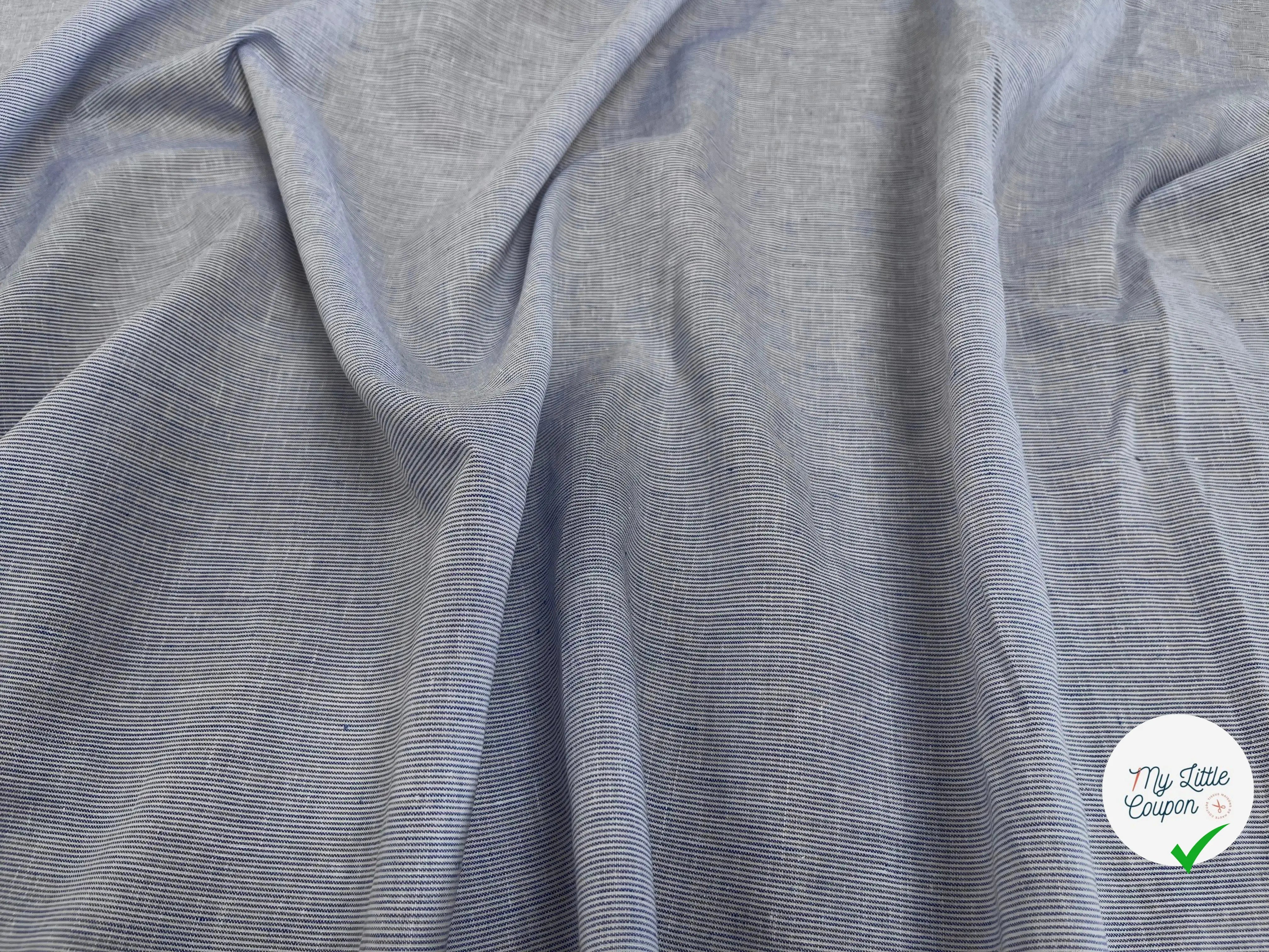 TISSU COTON CHEMISE RAYURE FINE BLEU BLANC - My Little Coupon