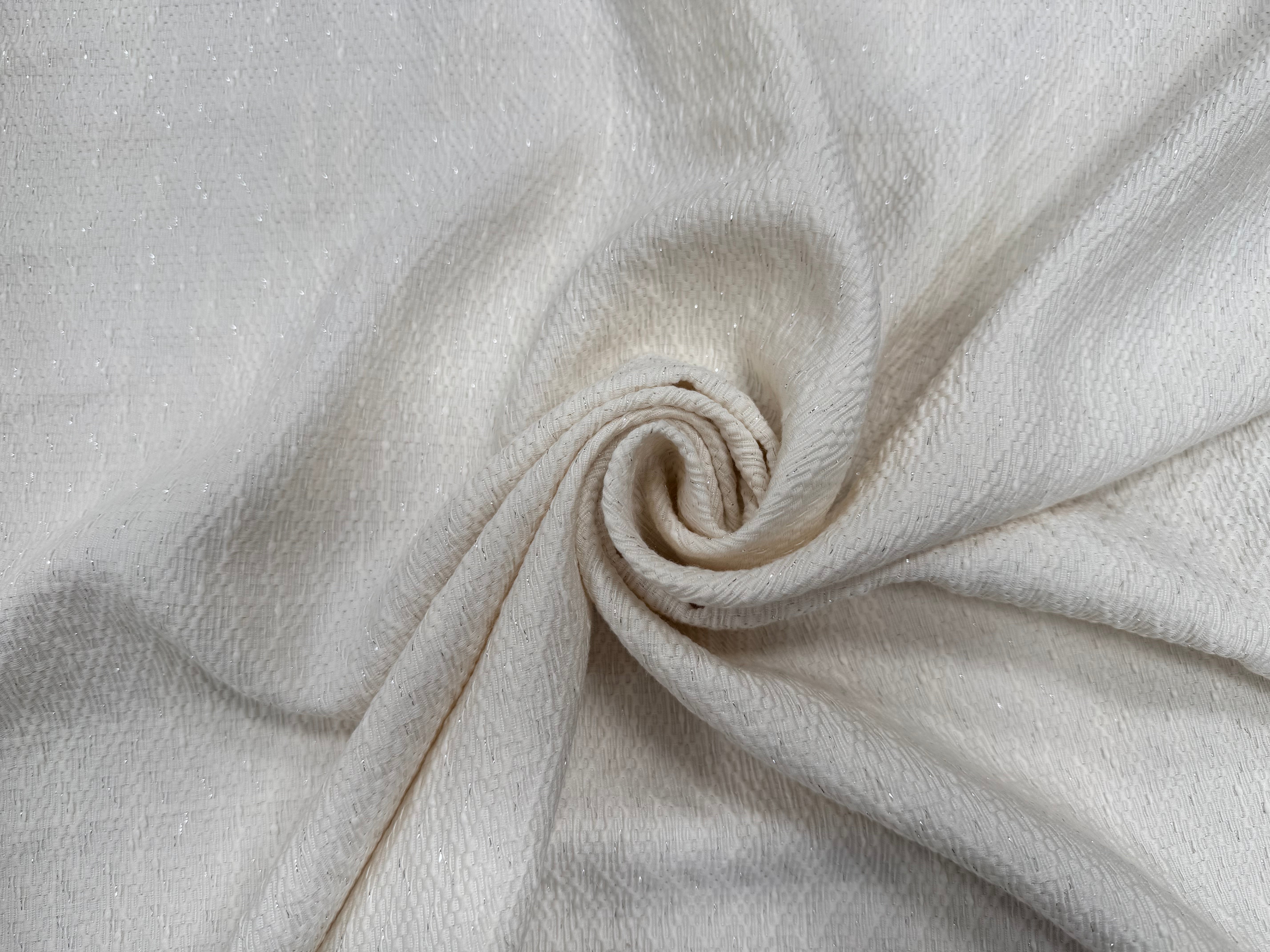 TISSU COTON CROISÉ CREME FLUIDE STYLE TWEED LUREX - My Little Coupon