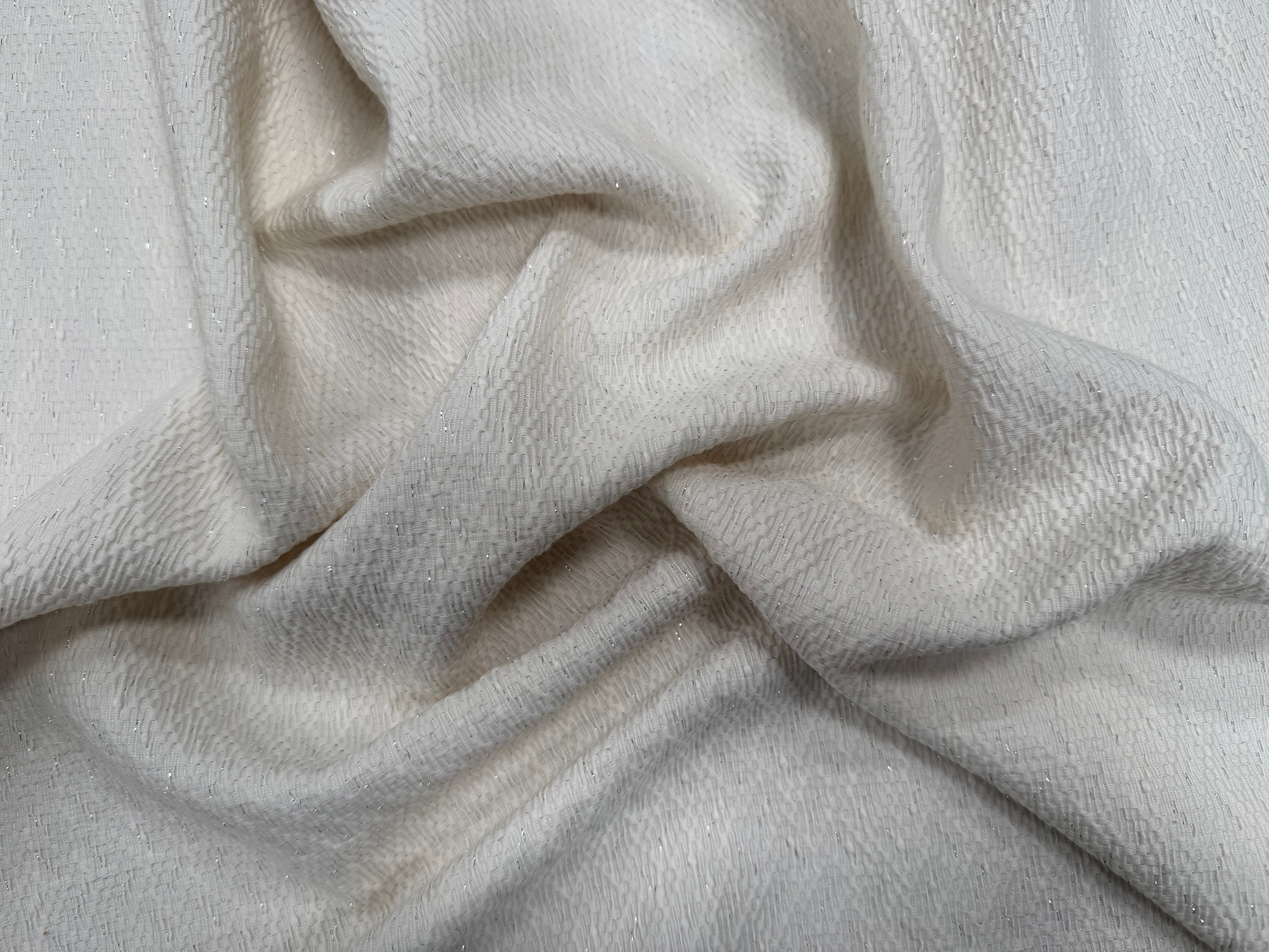 TISSU COTON CROISÉ CREME FLUIDE STYLE TWEED LUREX - My Little Coupon