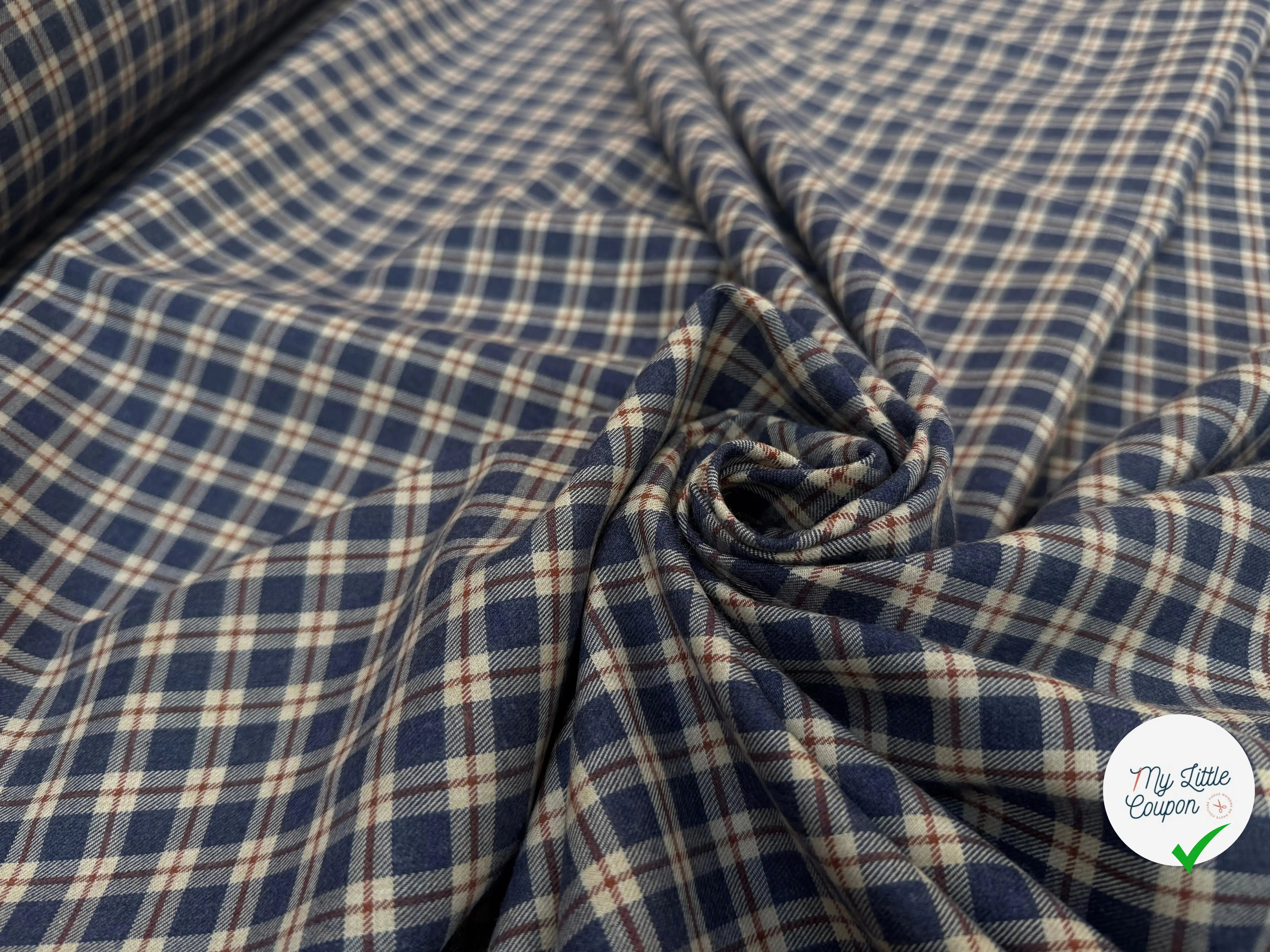 TISSU COTON TRAPPEUR MOTIFS CARREAUX BLEU NAVY TERRACOTTA ET CRÈME EMERISE - My Little Coupon
