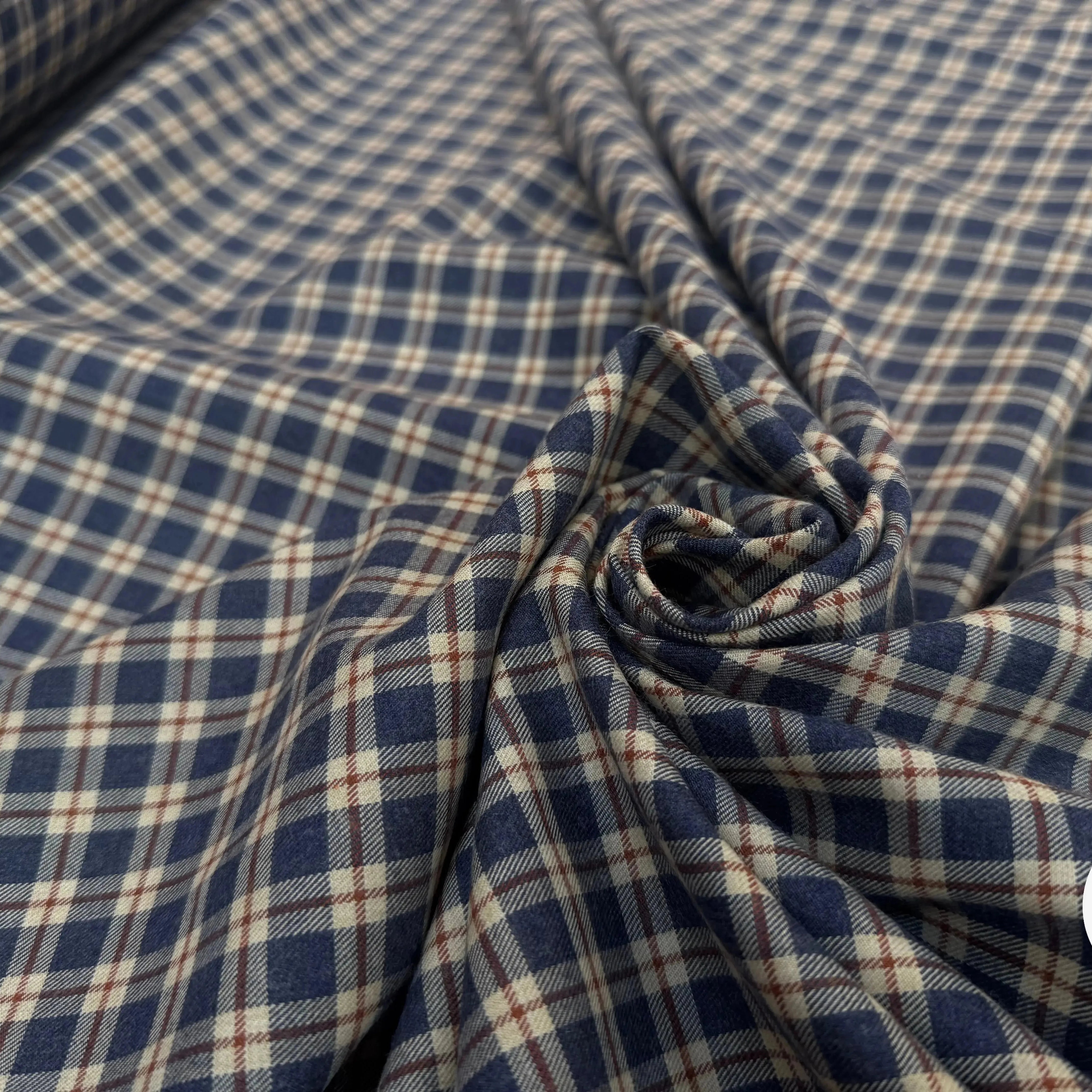 TISSU COTON TRAPPEUR MOTIFS CARREAUX BLEU NAVY TERRACOTTA ET CRÈME EMERISE - My Little Coupon