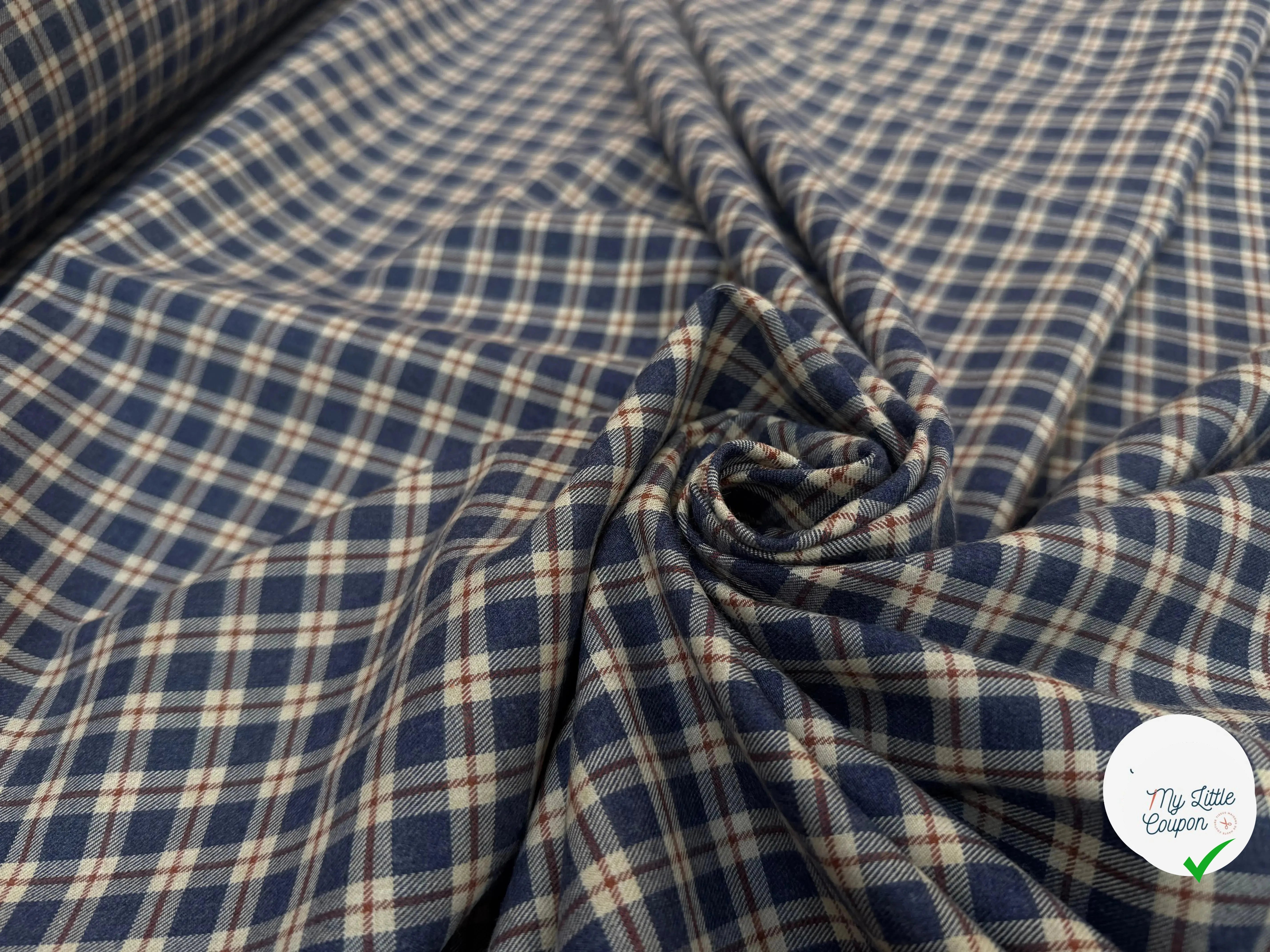 TISSU COTON TRAPPEUR MOTIFS CARREAUX BLEU NAVY TERRACOTTA ET CRÈME EMERISE - My Little Coupon