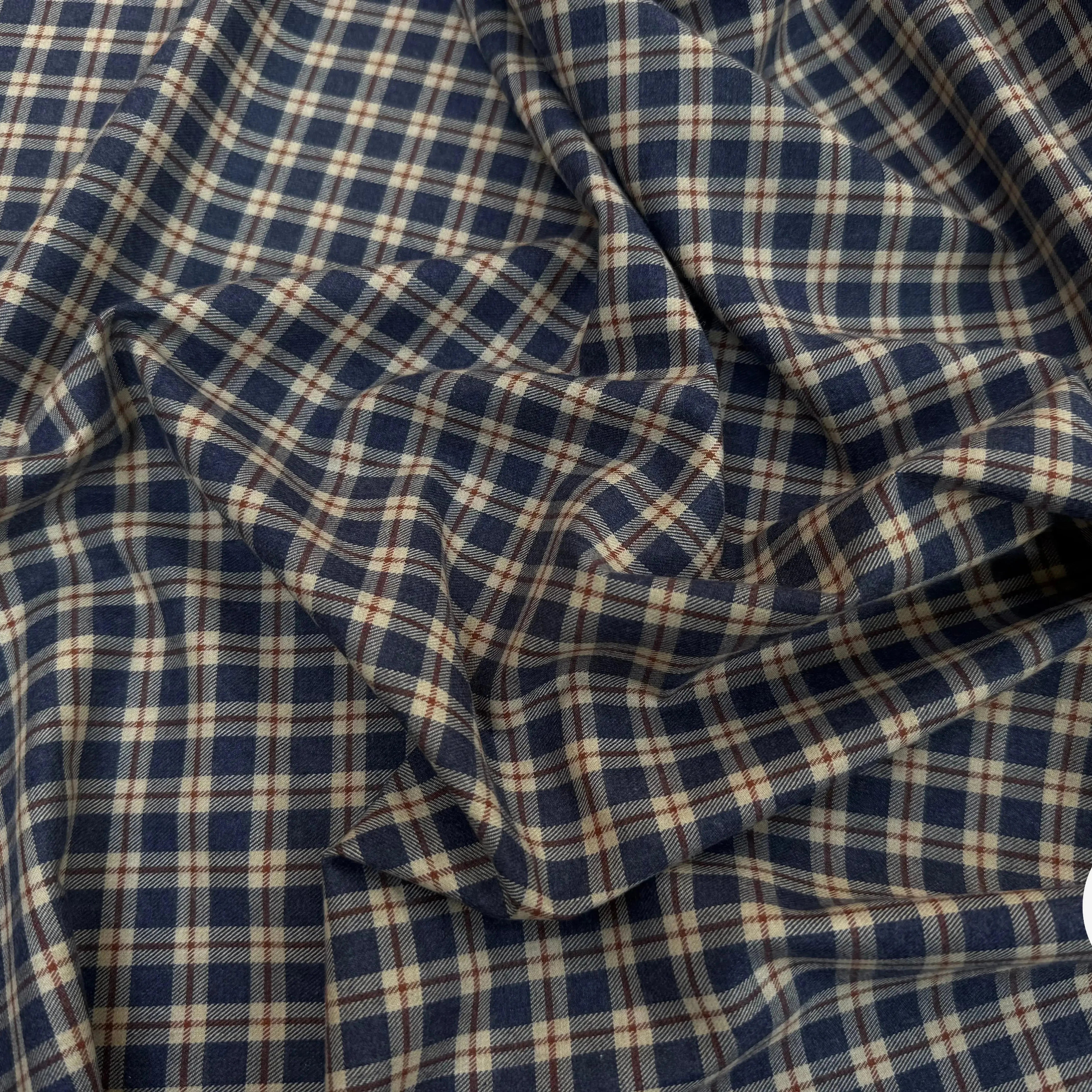 TISSU COTON TRAPPEUR MOTIFS CARREAUX BLEU NAVY TERRACOTTA ET CRÈME EMERISE - My Little Coupon