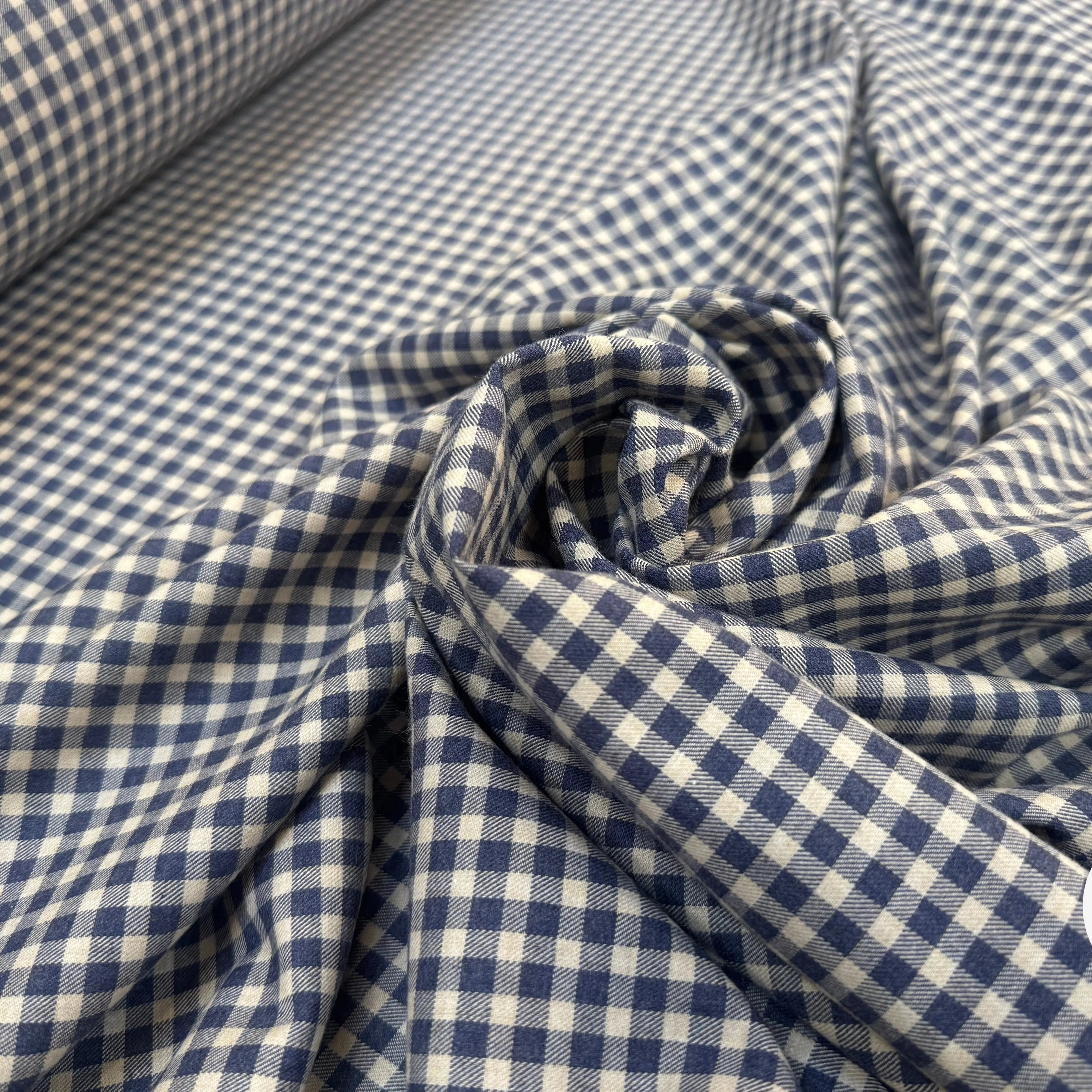 TISSU COTON TRAPPEUR PETITS CARREAUX BLEU ET BEIGE EMERISE - My Little Coupon