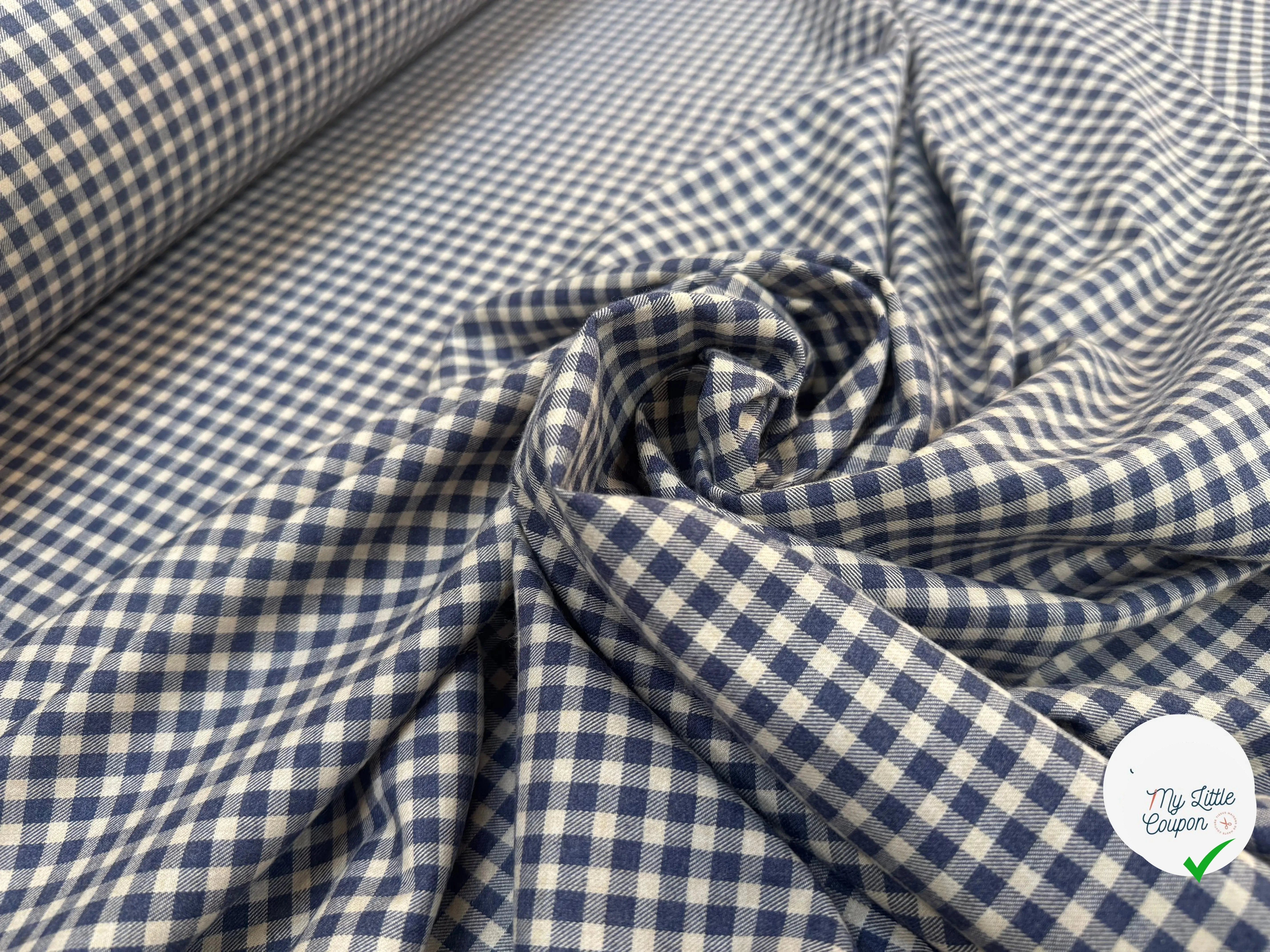 TISSU COTON TRAPPEUR PETITS CARREAUX BLEU ET BEIGE EMERISE - My Little Coupon
