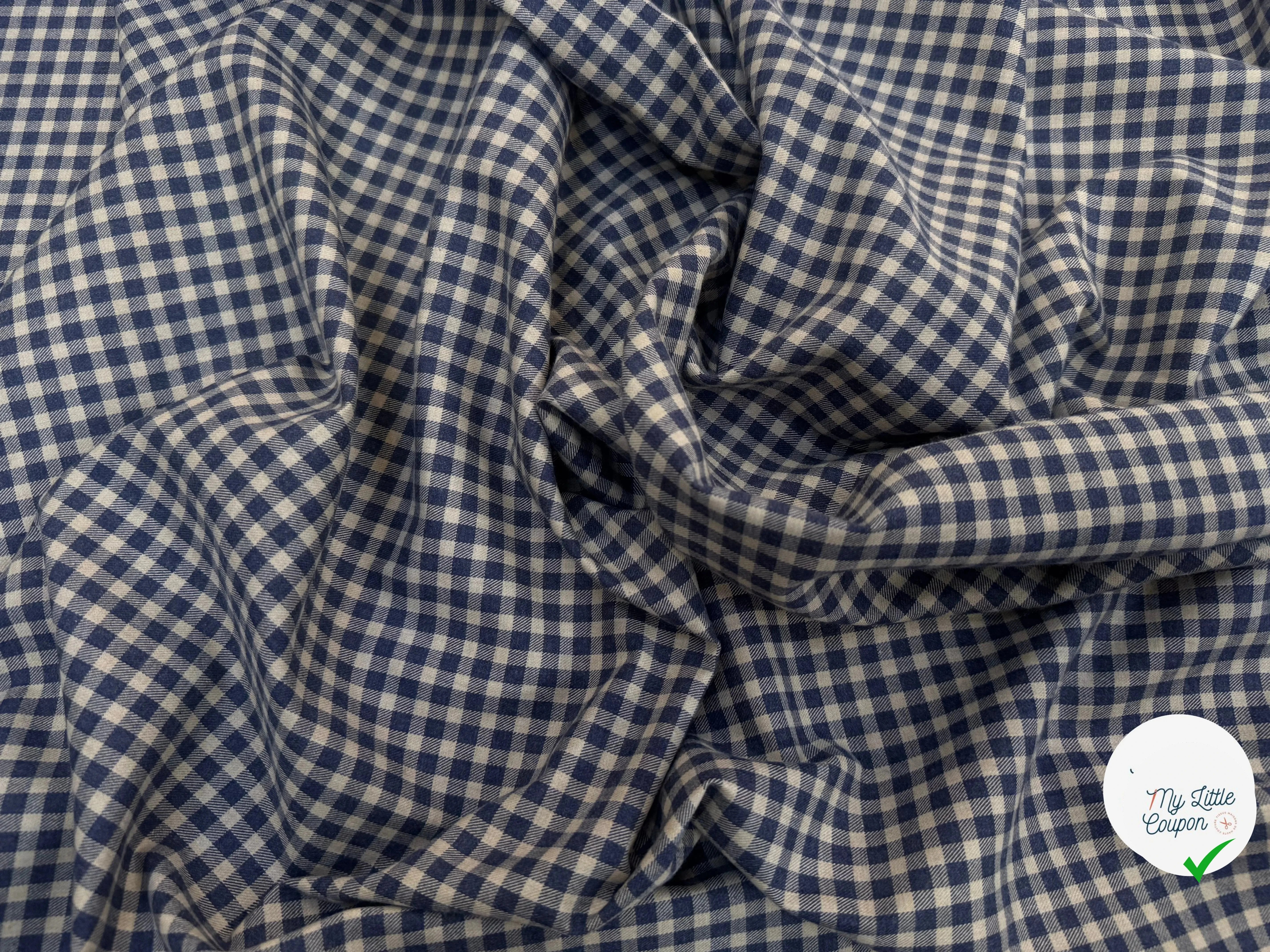 TISSU COTON TRAPPEUR PETITS CARREAUX BLEU ET BEIGE EMERISE - My Little Coupon