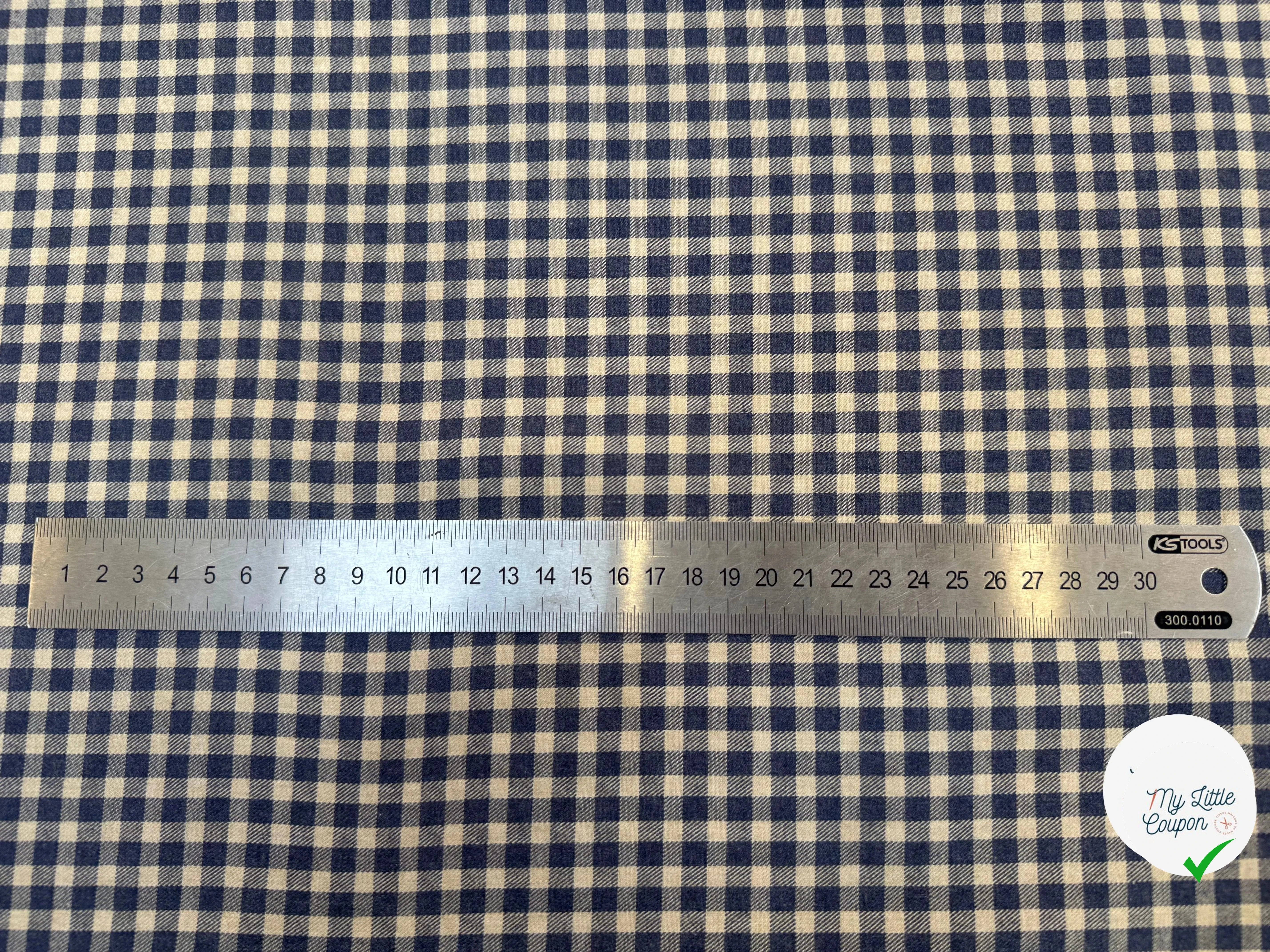 TISSU COTON TRAPPEUR PETITS CARREAUX BLEU ET BEIGE EMERISE - My Little Coupon