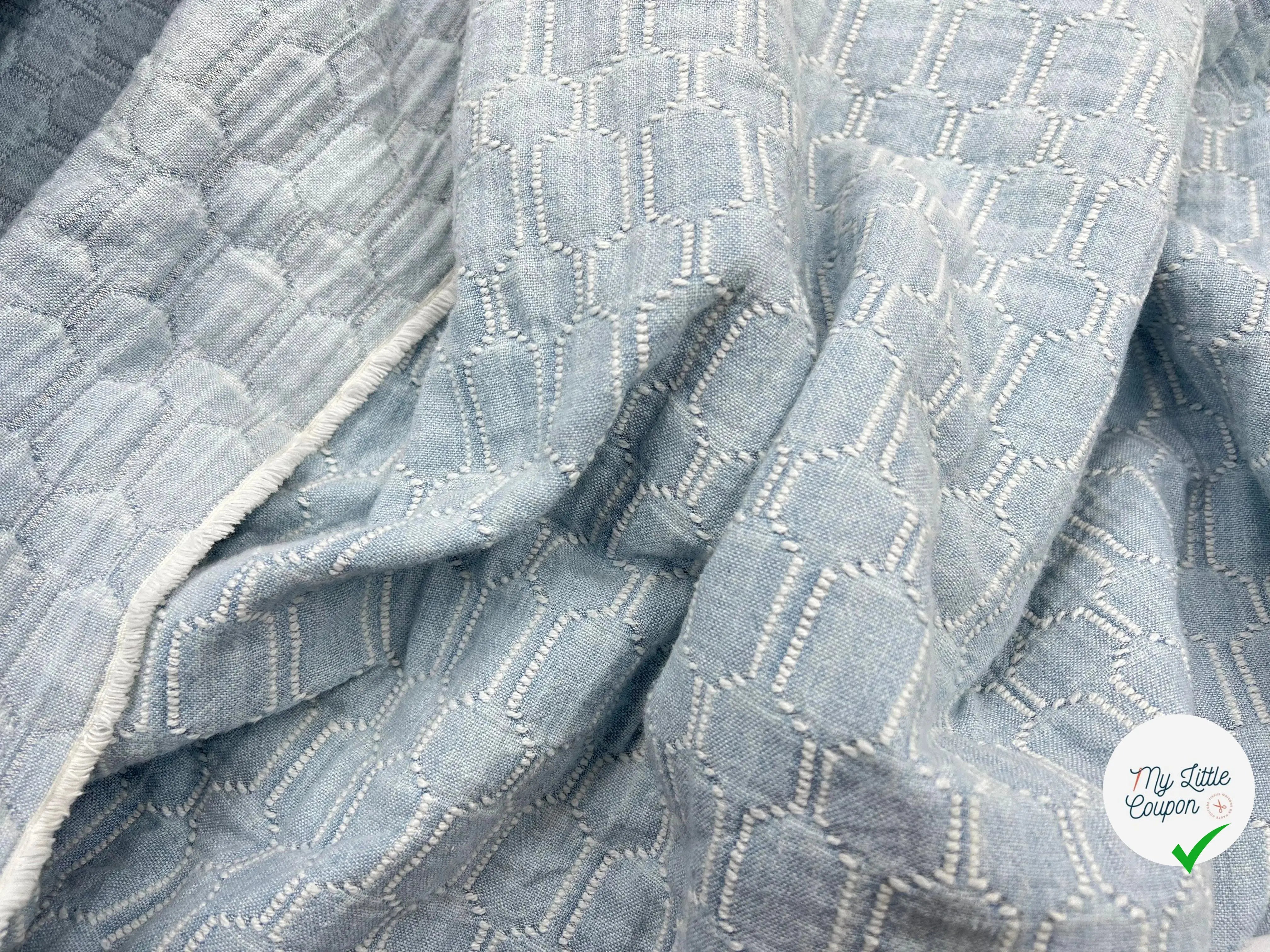 TISSU DOUBLE ÉTOFFE JACQUARD RUCHES AZUR - My Little Coupon - tissu - coudre