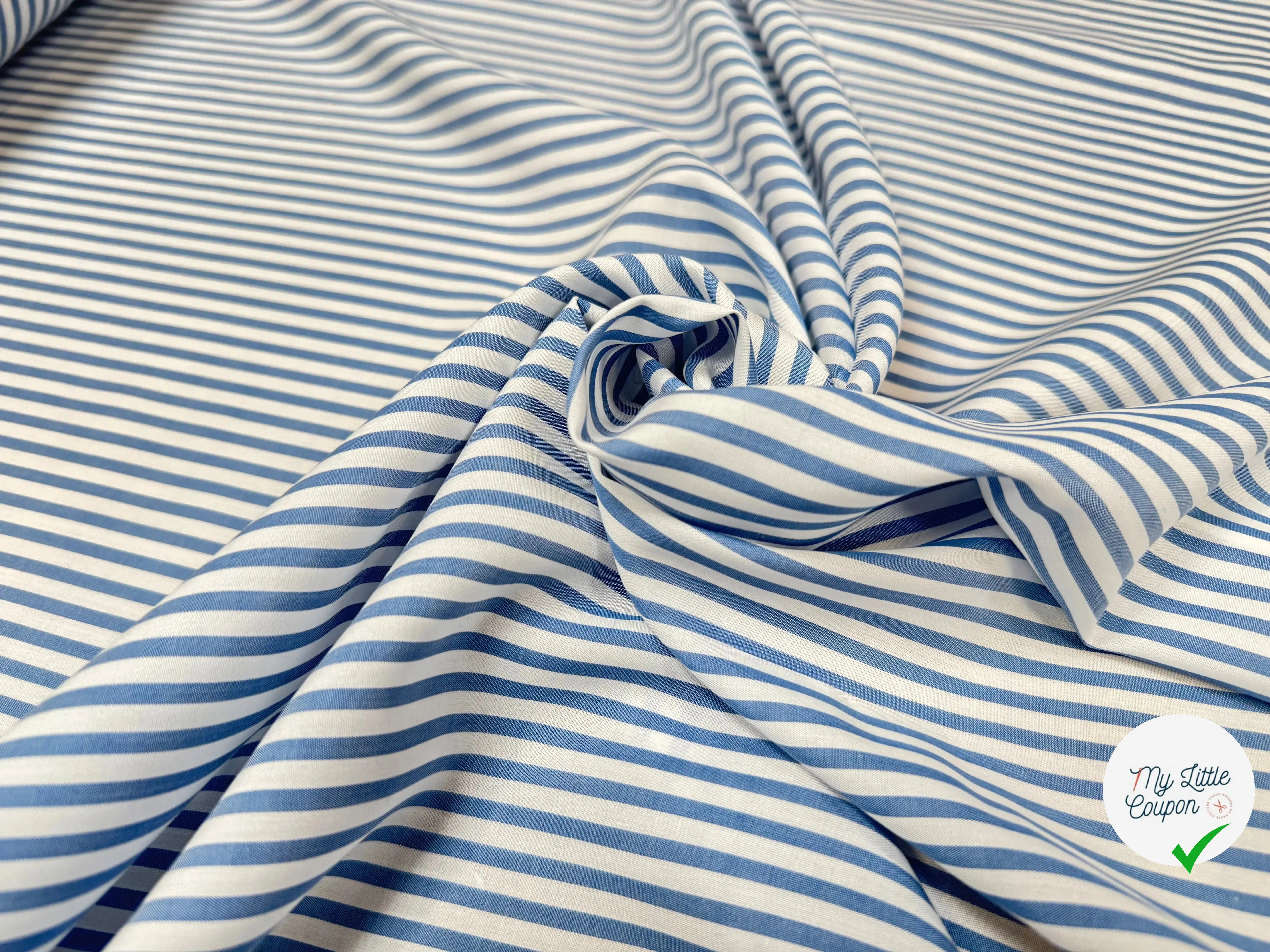 TISSU POPELINE RAYURES BLEU MOYEN - My Little Coupon