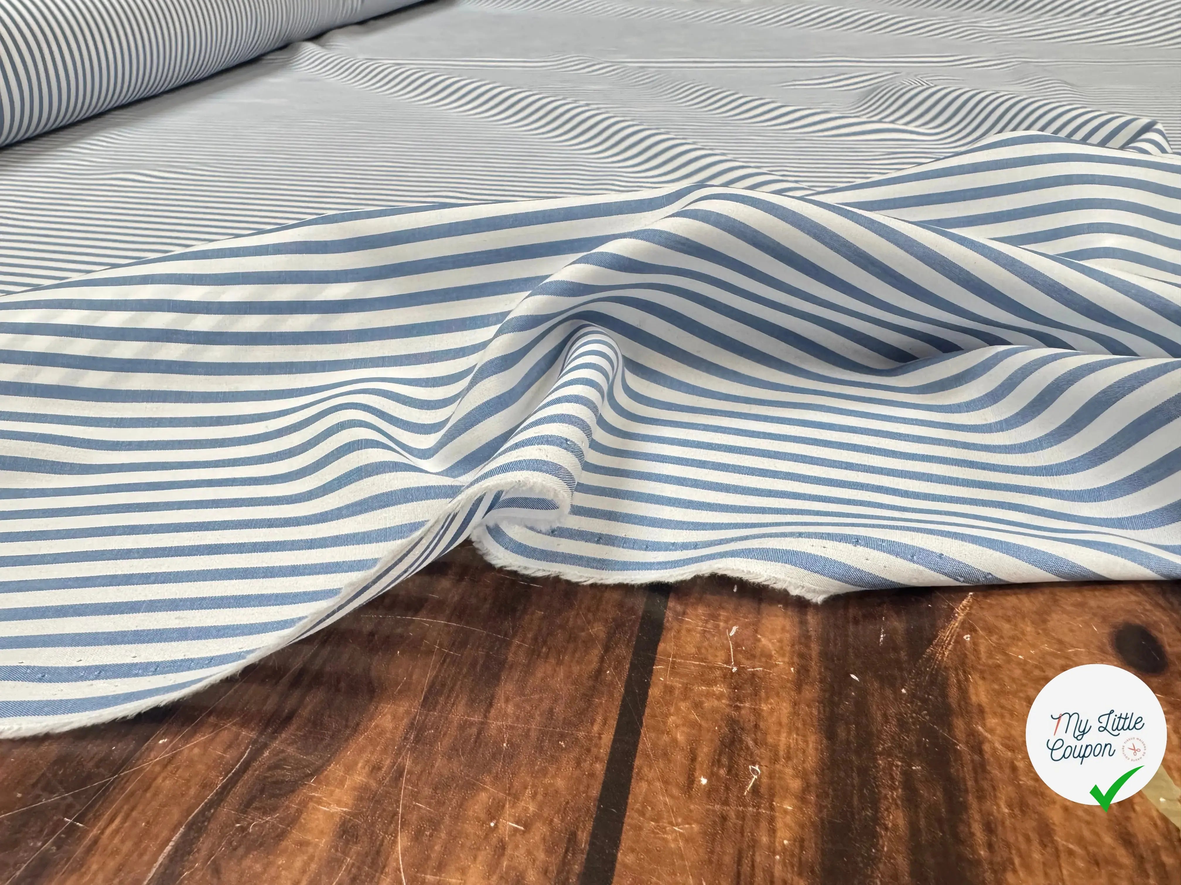 TISSU POPELINE RAYURES BLEU MOYEN - My Little Coupon