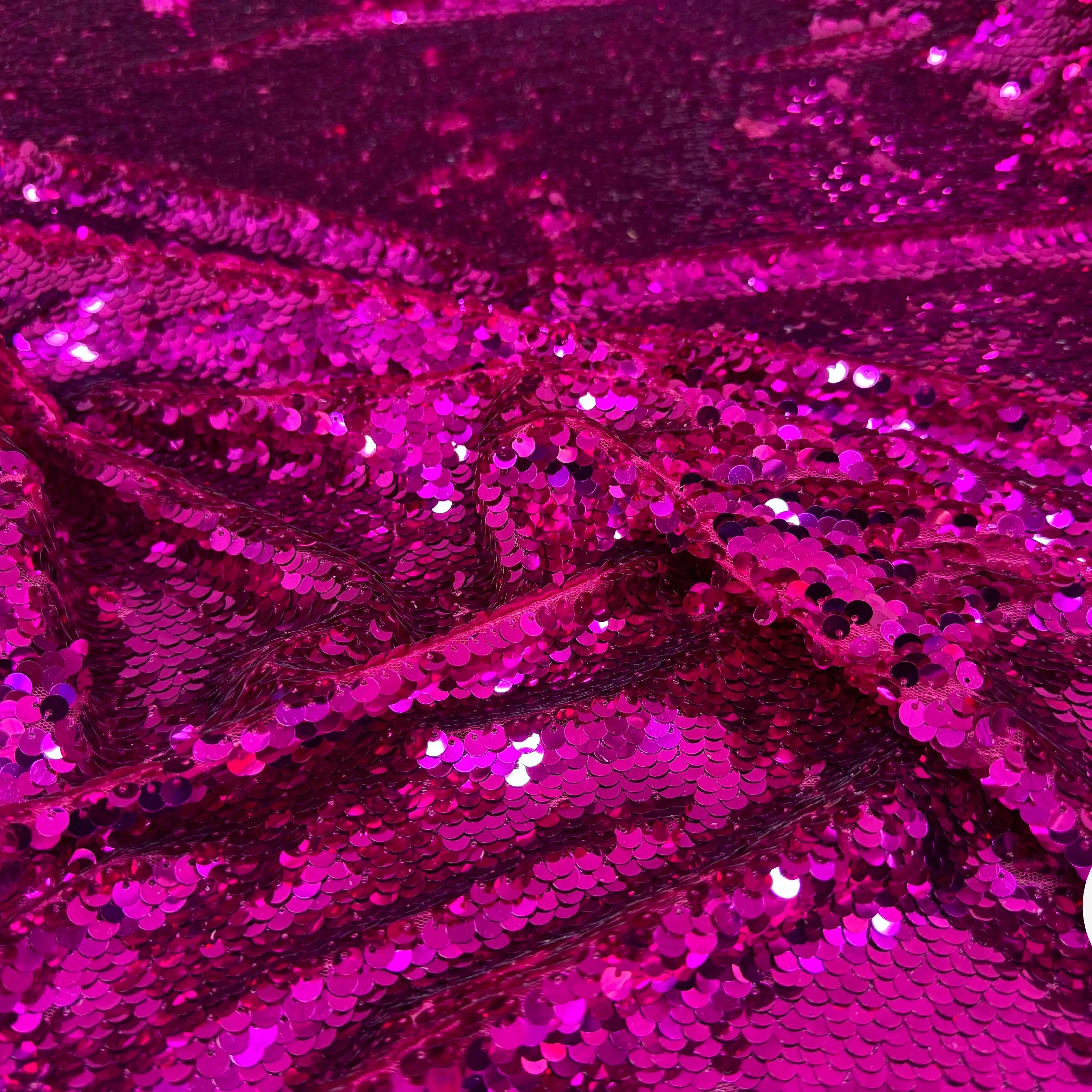 TISSU SEQUIN PAILLETTES SUR TULLE FUCHSIA - My Little Coupon