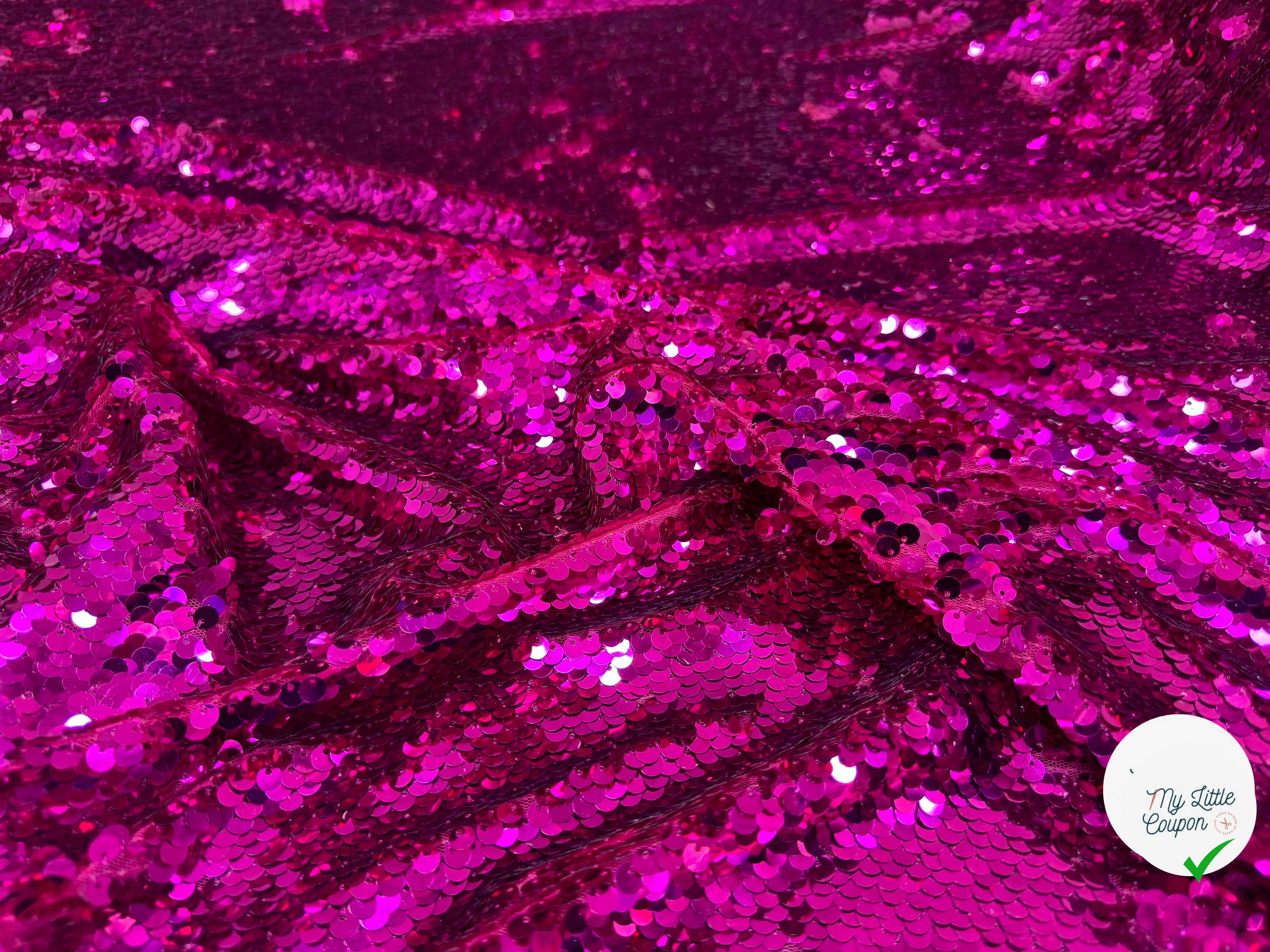 TISSU SEQUIN PAILLETTES SUR TULLE FUCHSIA - My Little Coupon
