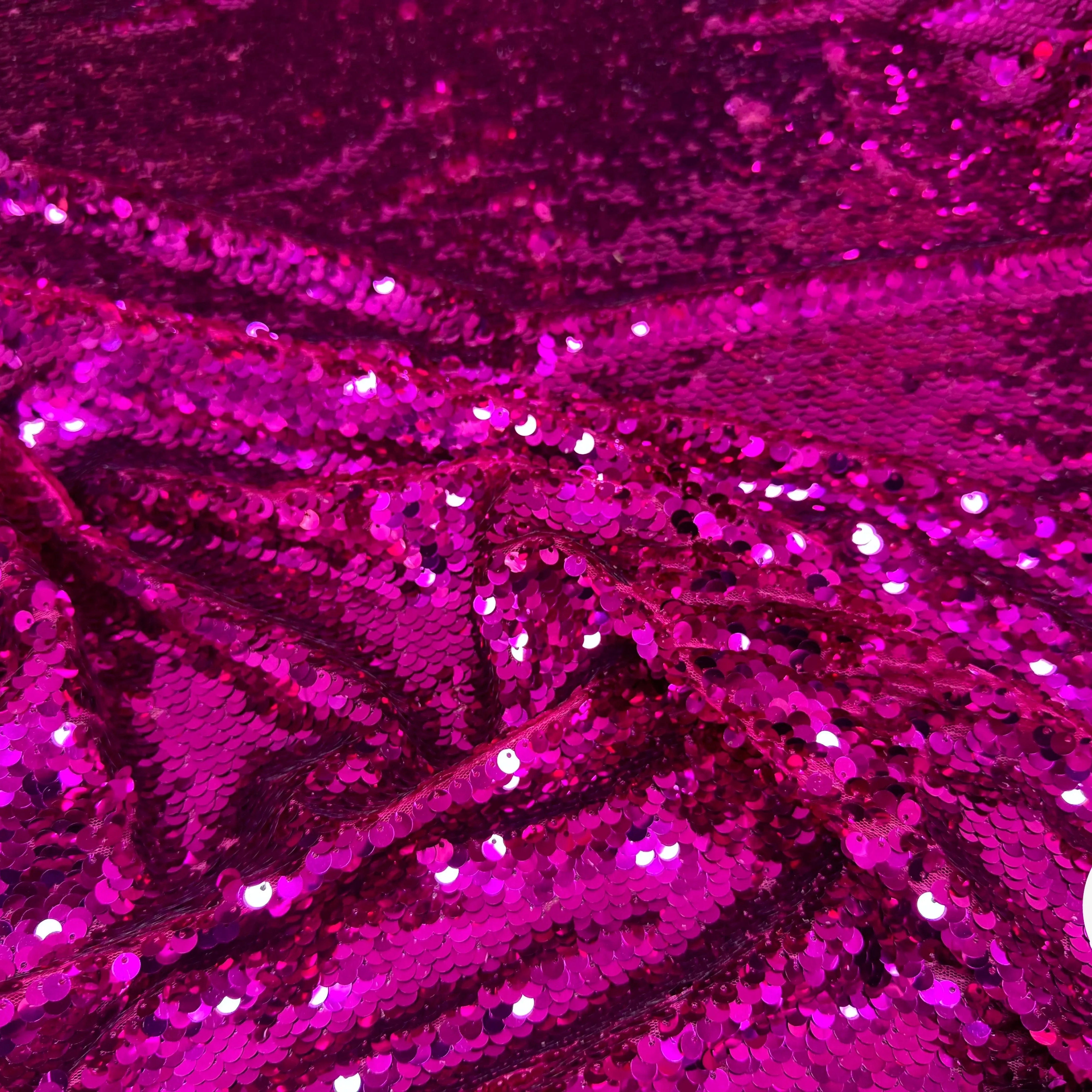 TISSU SEQUIN PAILLETTES SUR TULLE FUCHSIA - My Little Coupon