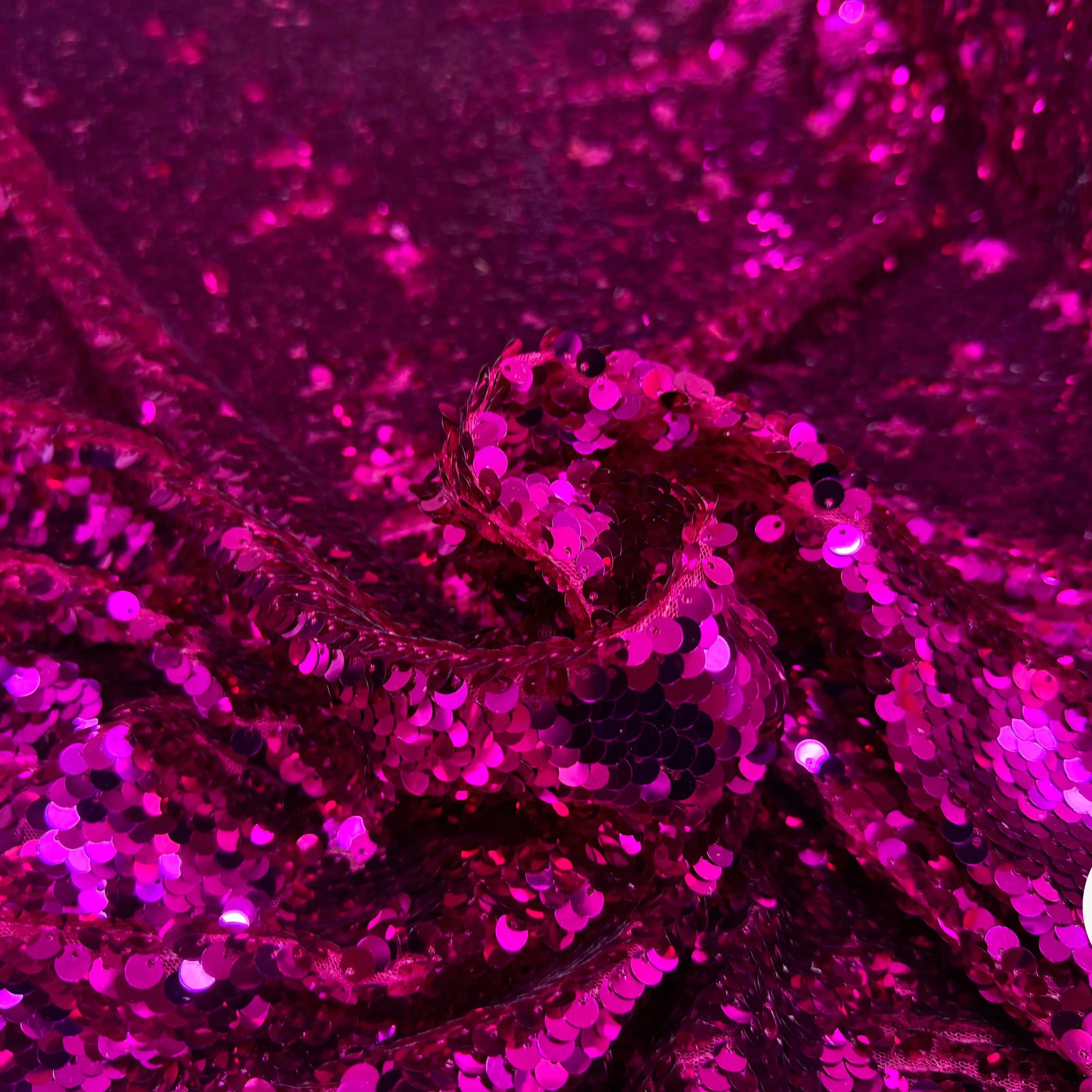 TISSU SEQUIN PAILLETTES SUR TULLE FUCHSIA - My Little Coupon