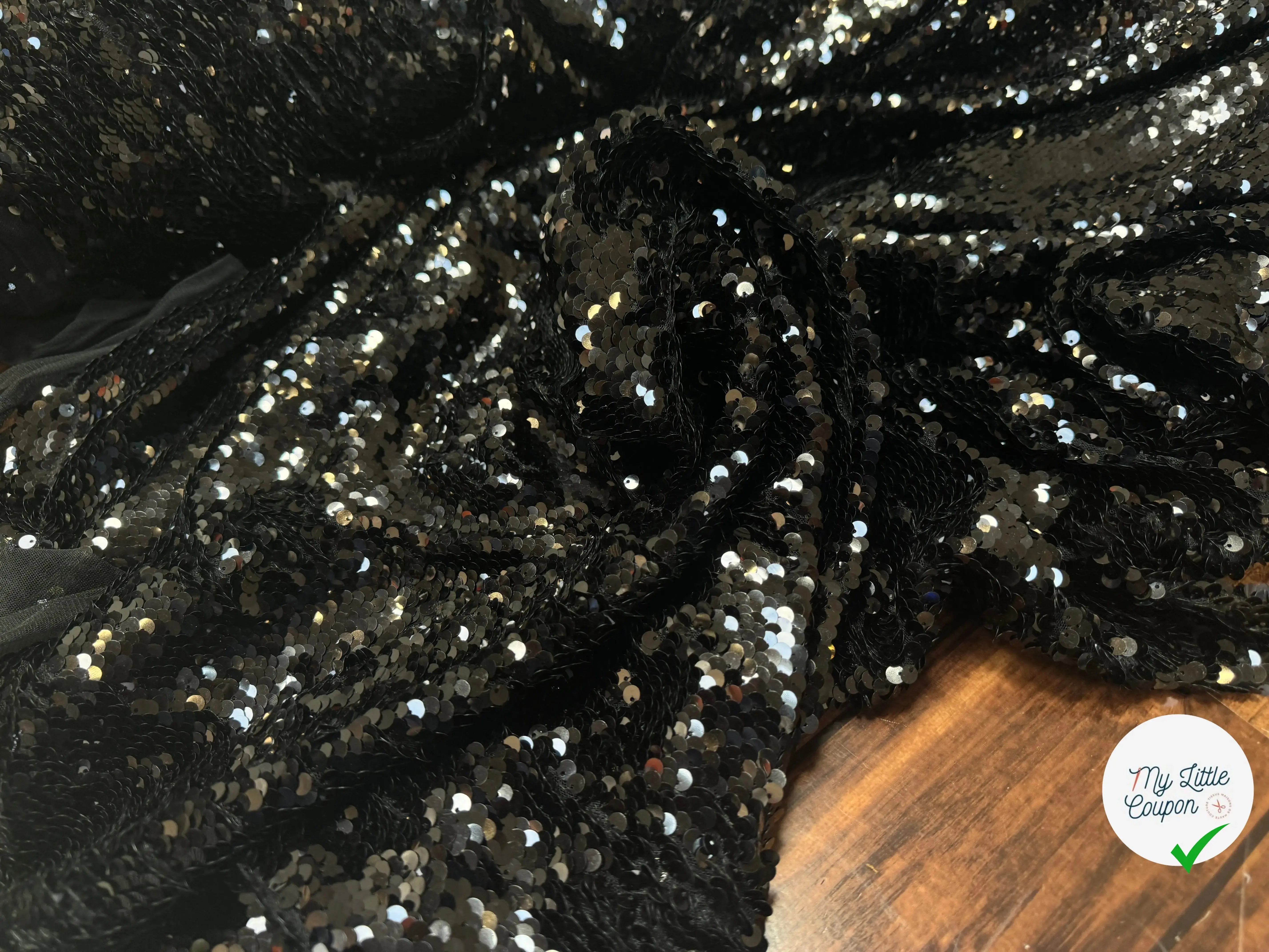 TISSU SEQUIN PAILLETTES SUR TULLE NOIR - My Little Coupon