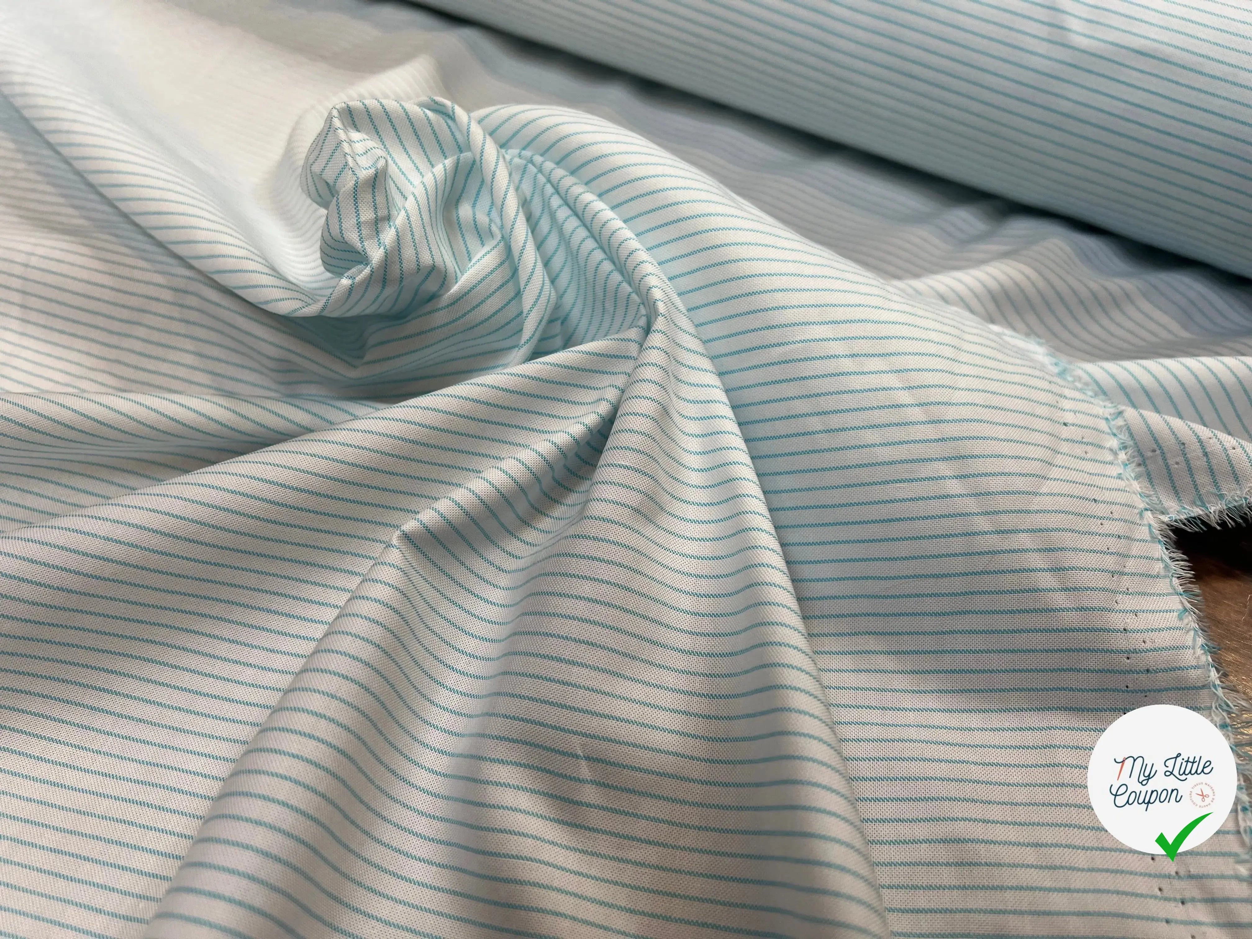 TISSUS CHEMISE À RAYURES BLEU TURQUOISE - My Little Coupon
