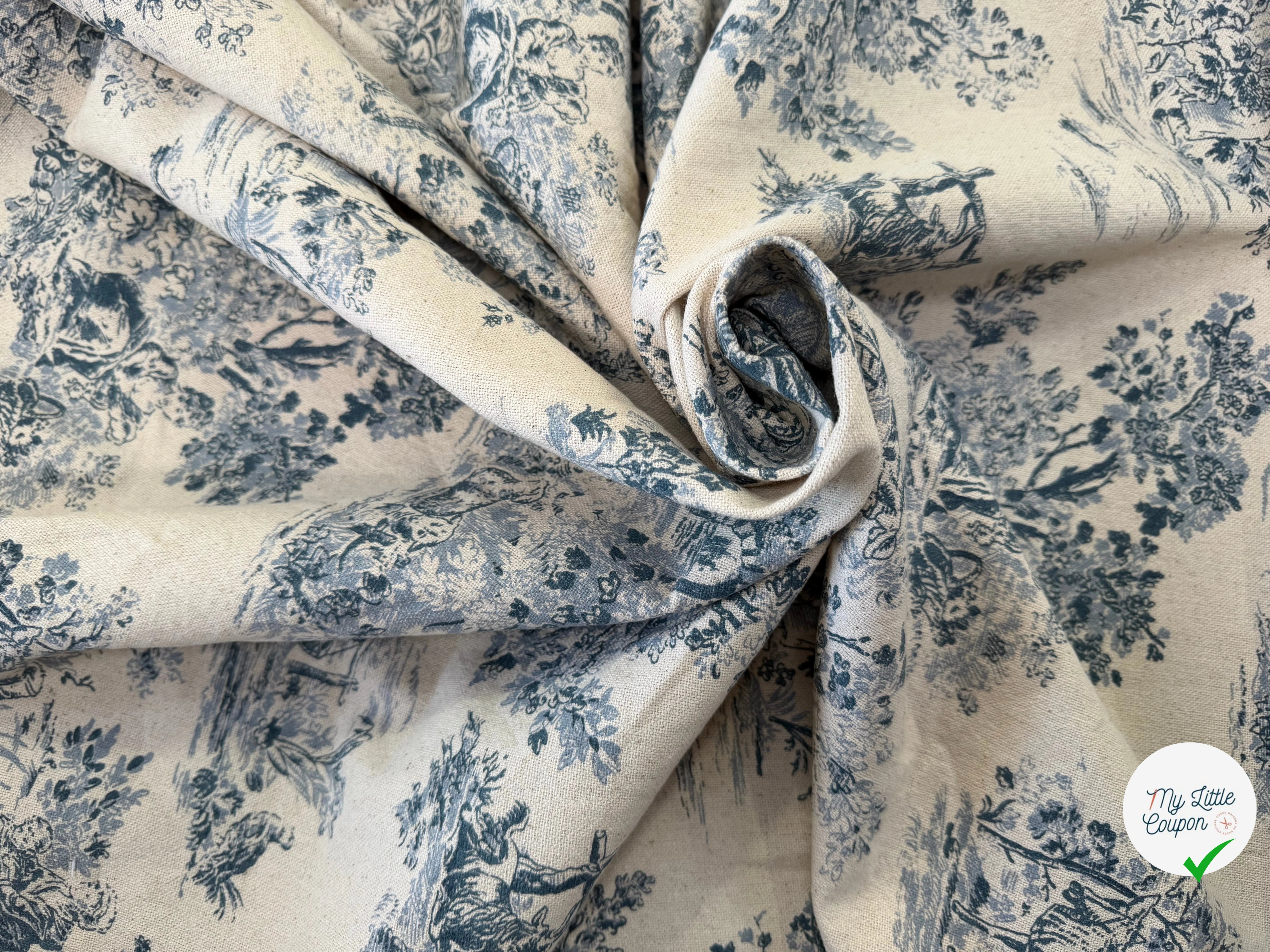 TOILE COTON GABRIELLE EFFET LIN BLEU - My Little Coupon