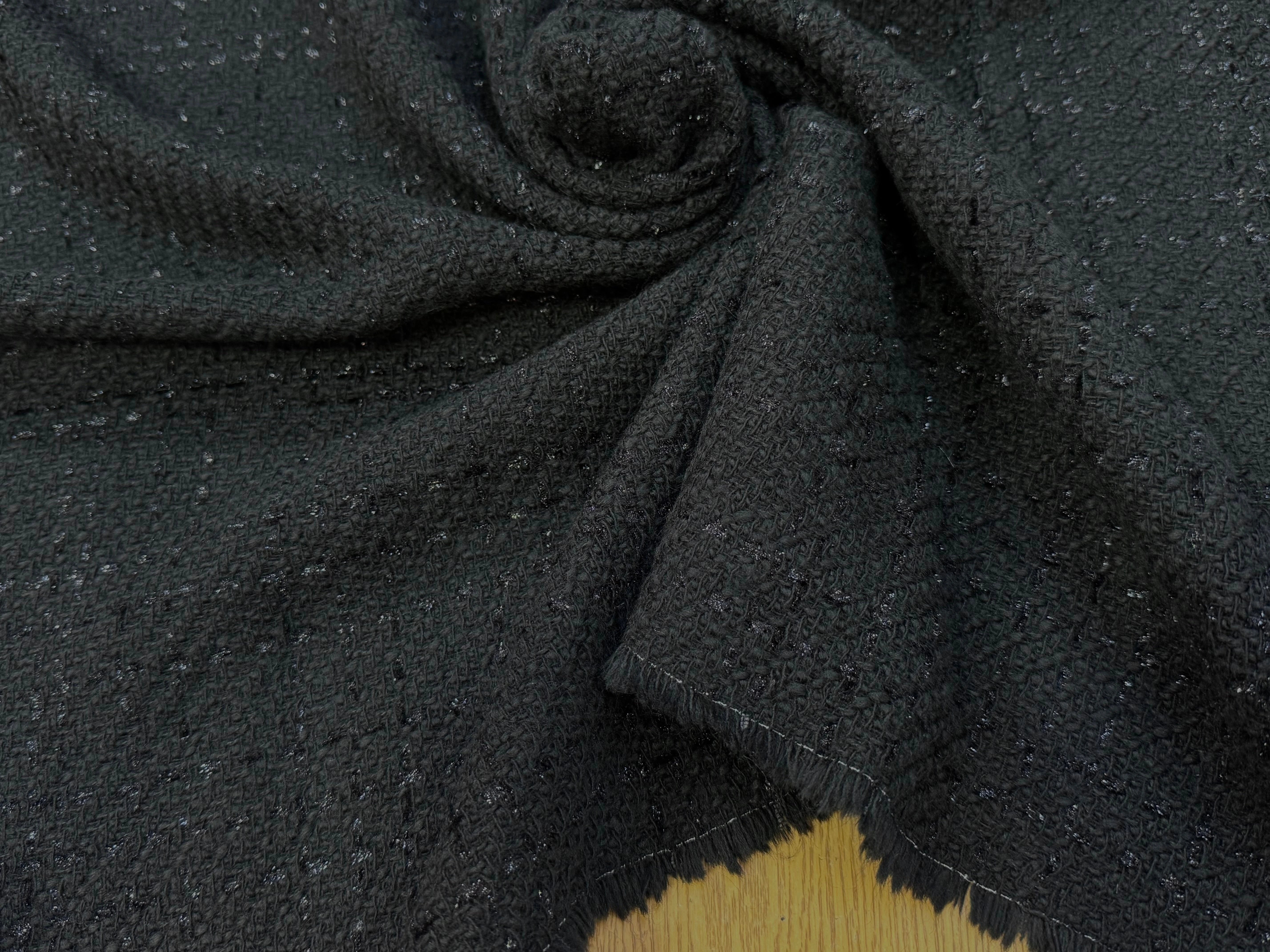 (Chute) TWEED BOUCLETTE DE LAINE NOIR 4% LUREX - My Little Coupon