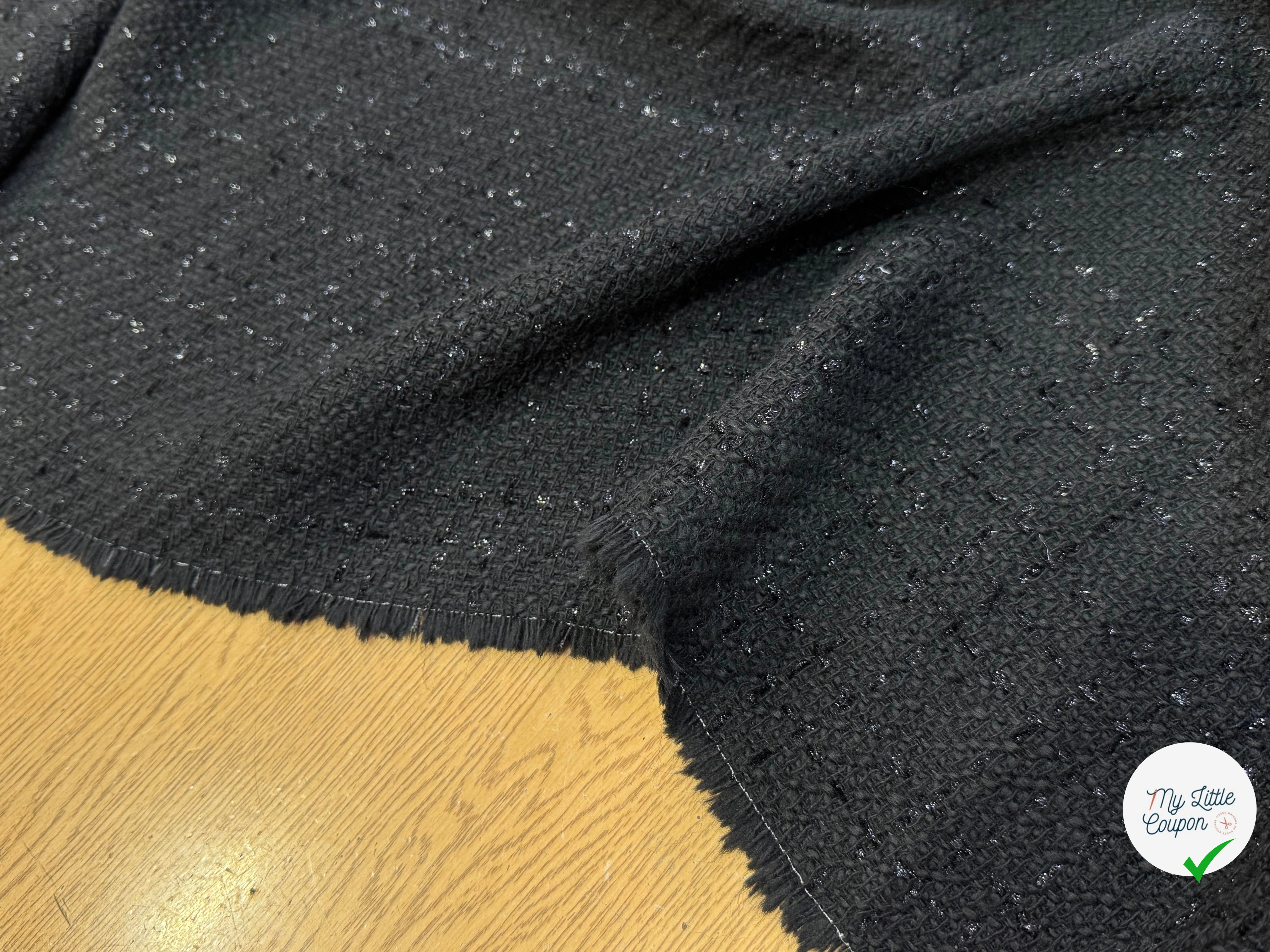 (Chute) TWEED BOUCLETTE DE LAINE NOIR 4% LUREX - My Little Coupon