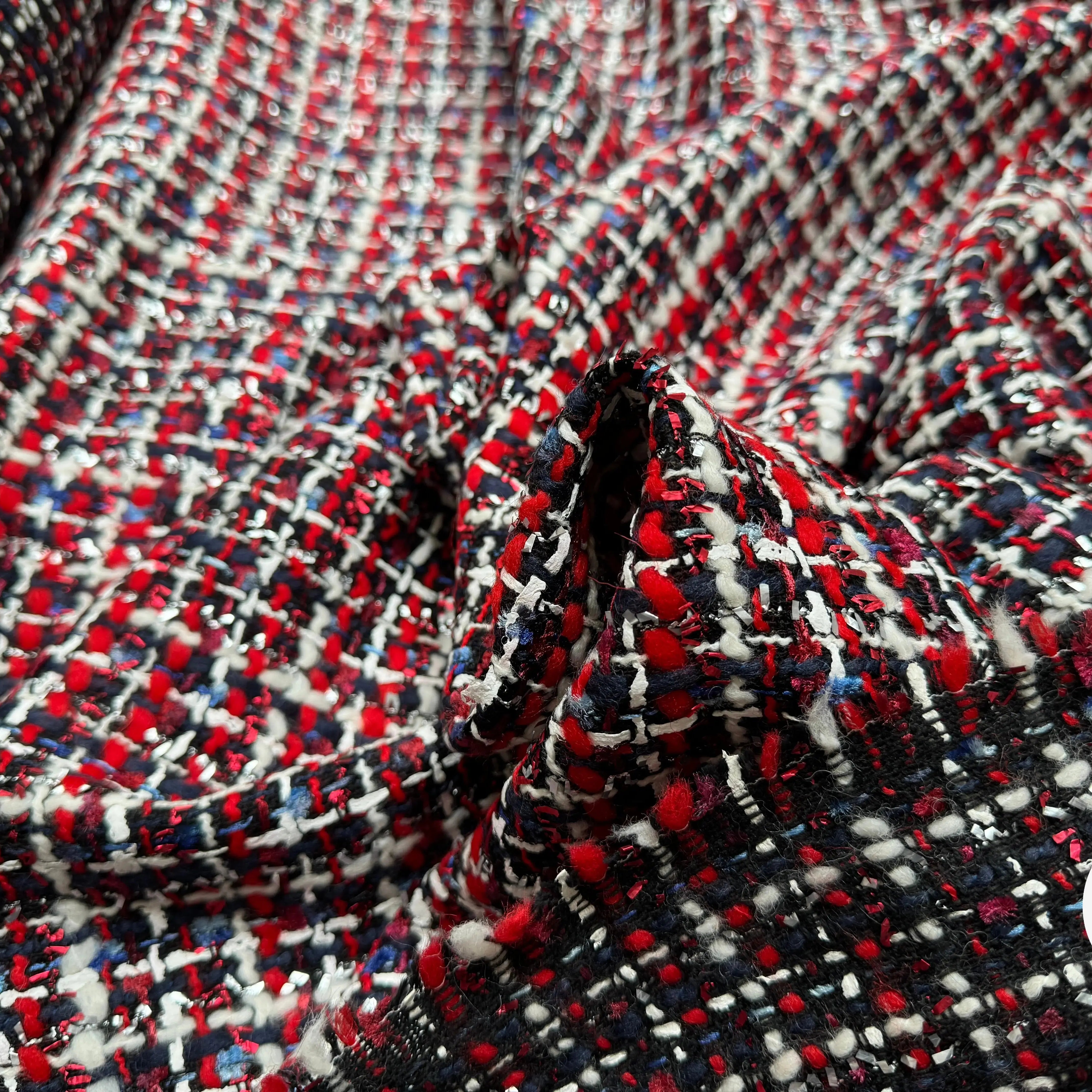 TWEED DE PRESTIGE MADE IN FRANCE ROUGE NOIR BLEU - My Little Coupon