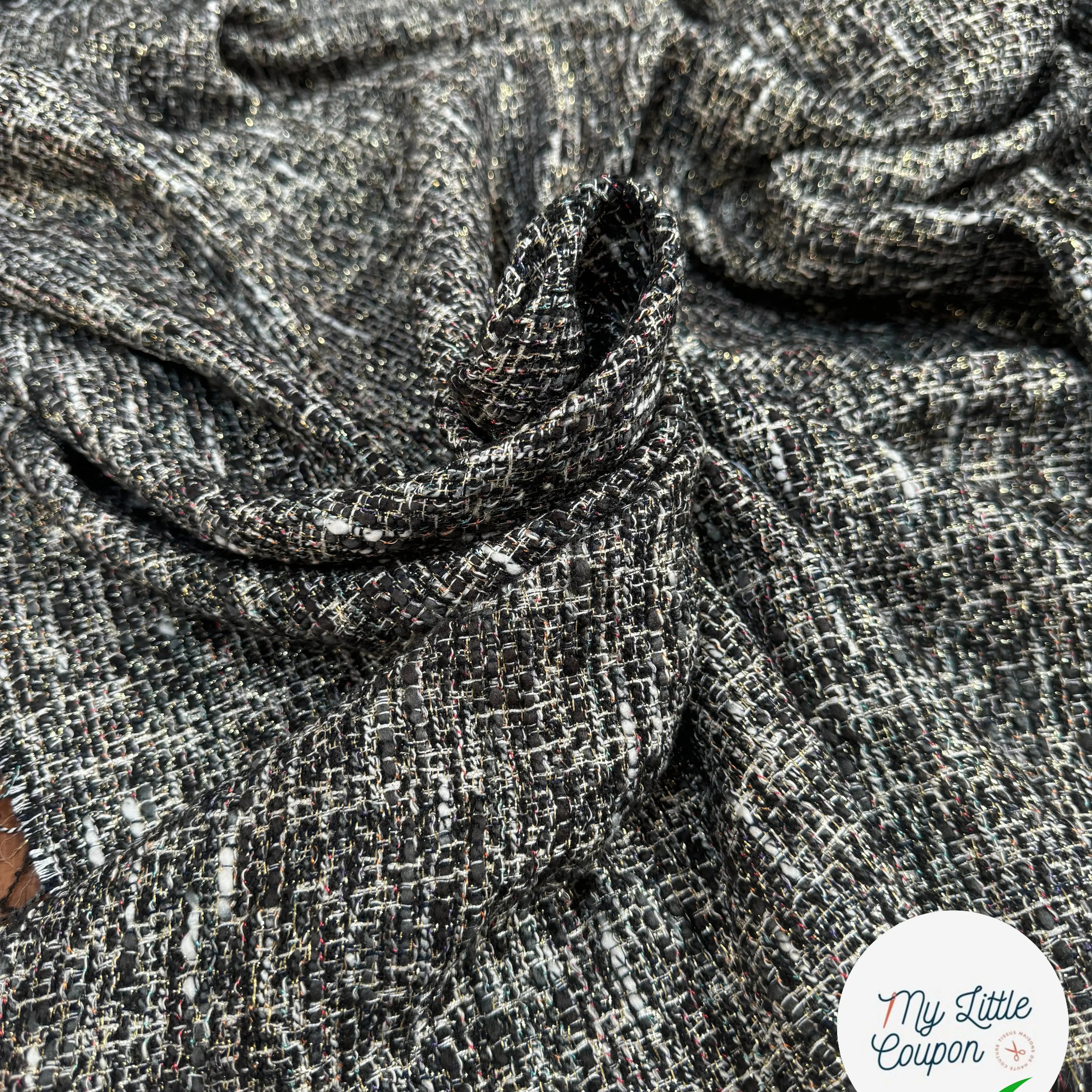 TWEED LUREX BLACK GOLD ITALIEN - My Little Coupon