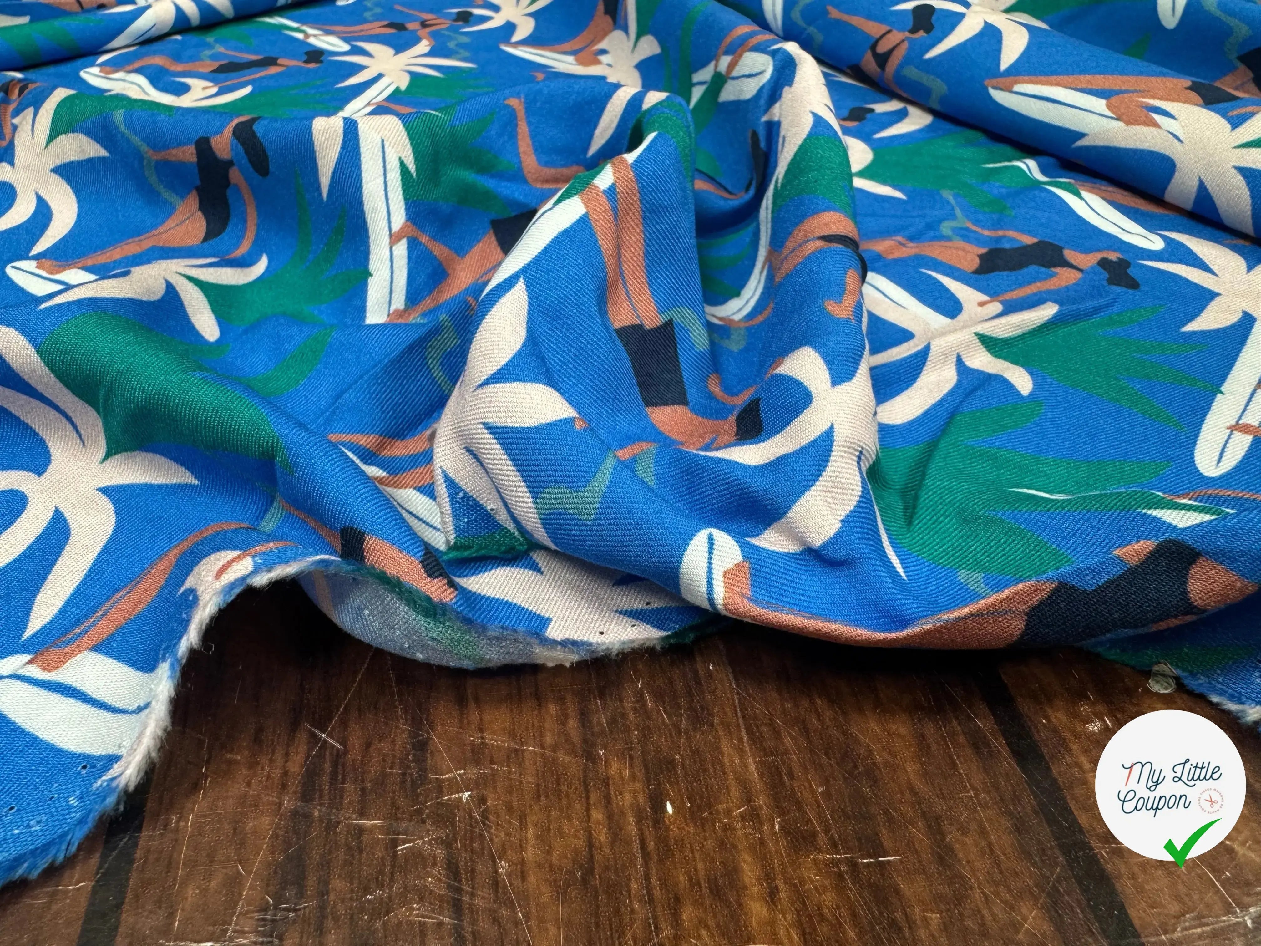 TWILL VISCOSE IMPRIME BLEU MOYEN BLEU - My Little Coupon
