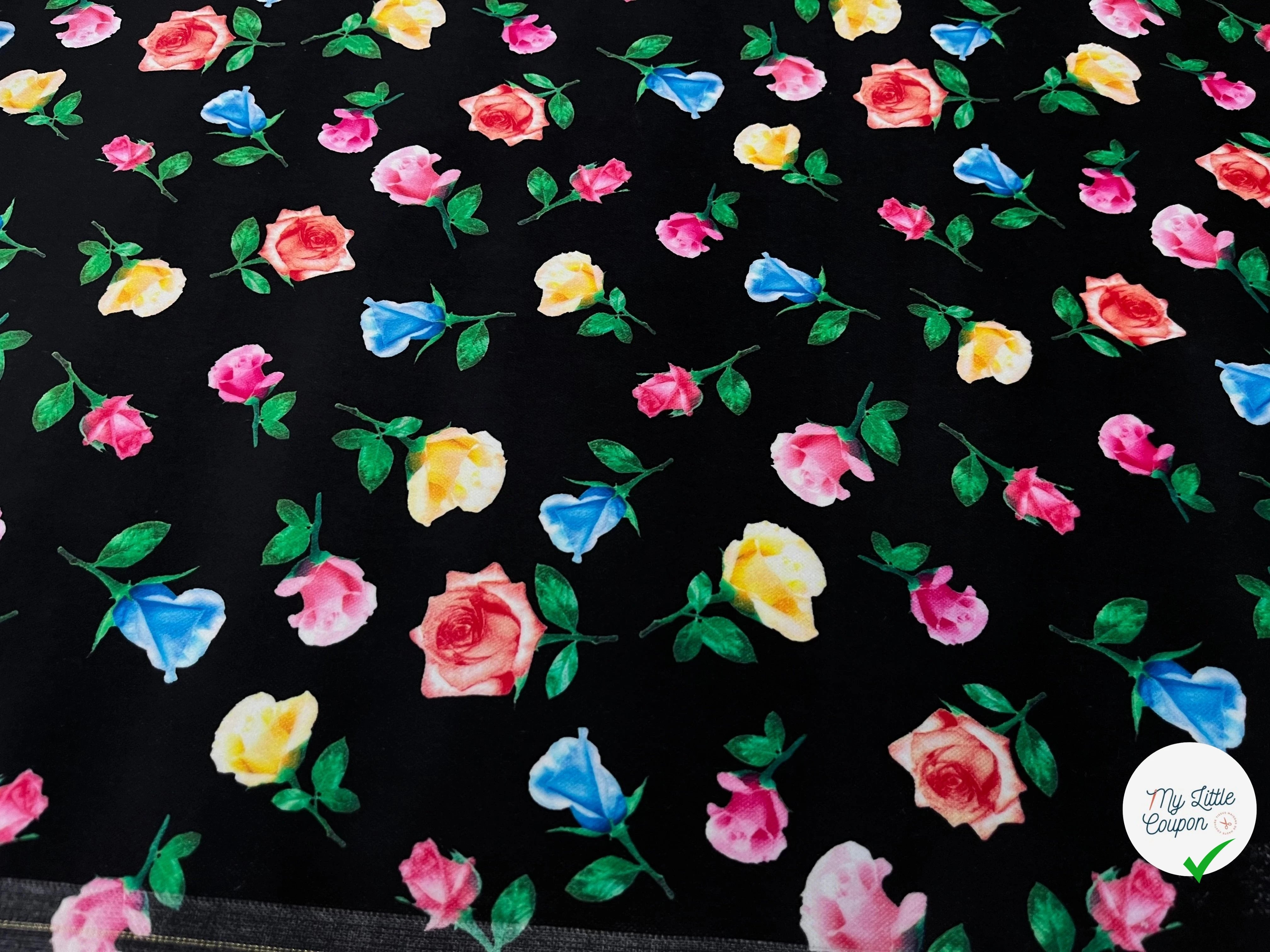 VELOURS DE COTON IMPRIMÉ FLEURS MULTICOLORES - My Little Coupon