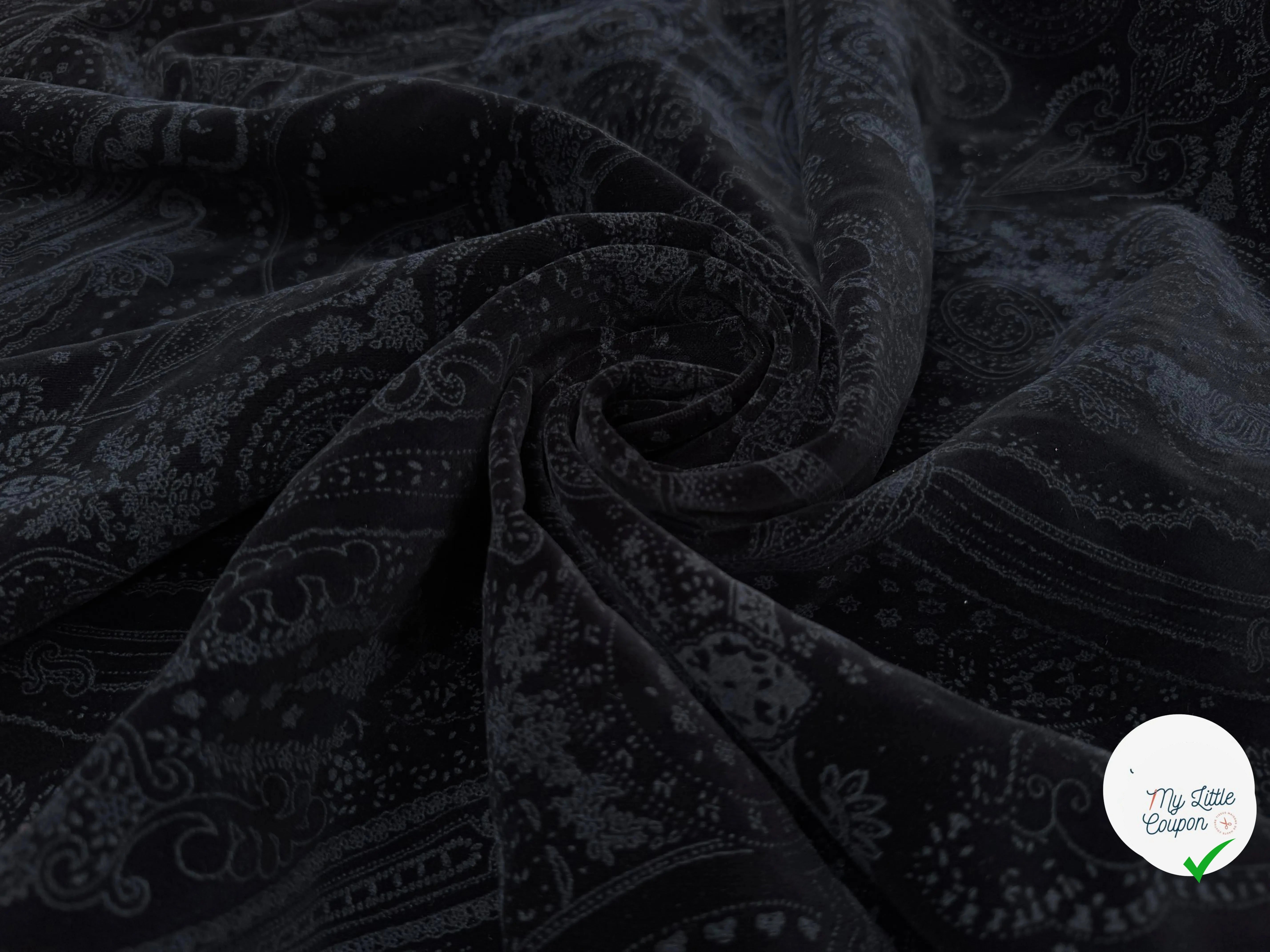 VELOURS DE COTON NOIR MOTIF ESPRIT PERSAN - My Little Coupon