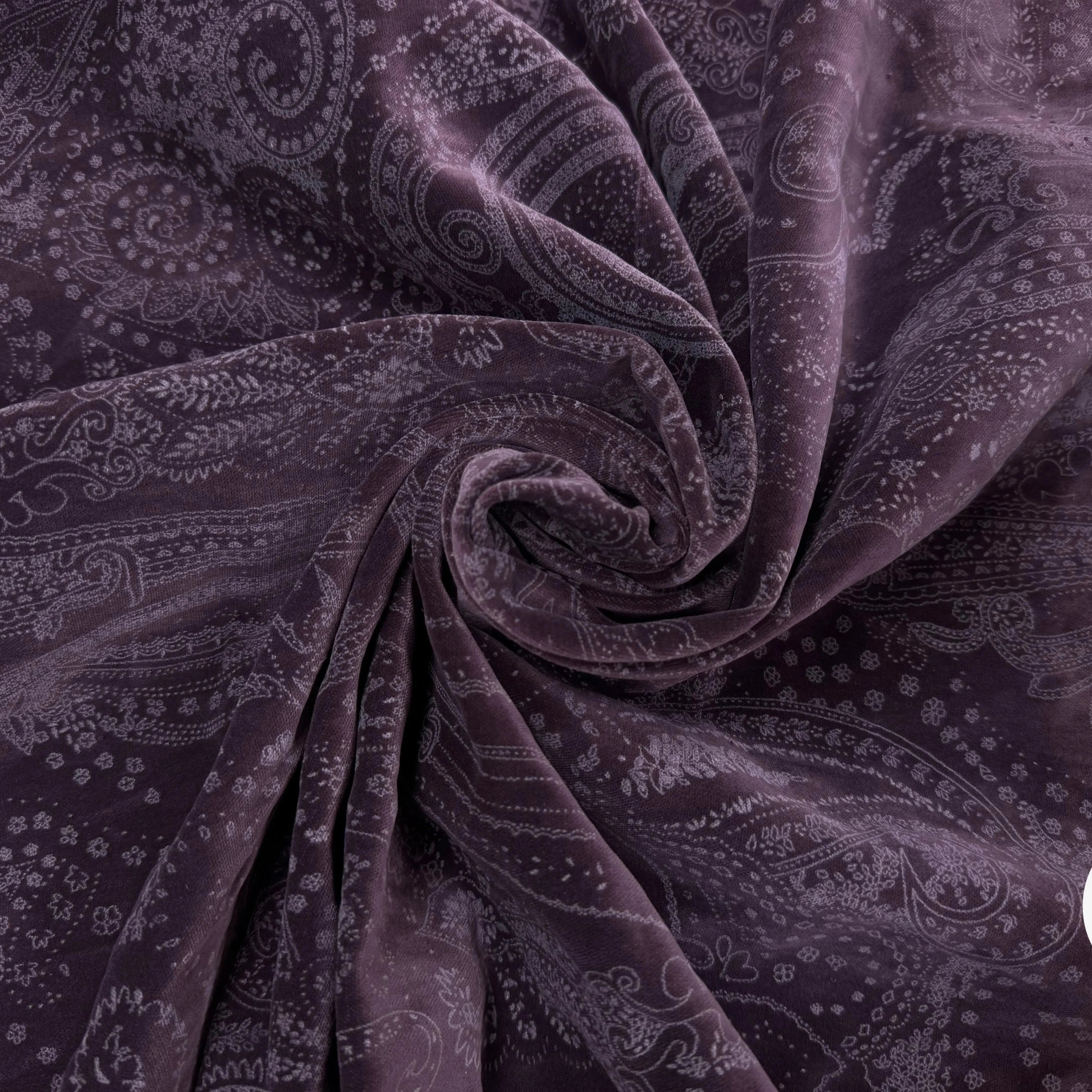 VELOURS DE COTON VIOLET MOTIF ESPRIT PERSAN - My Little Coupon